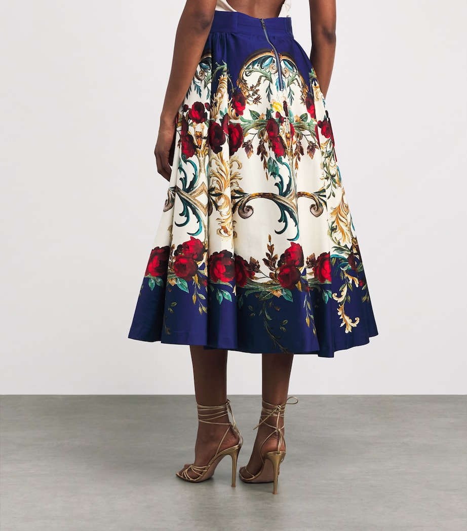Alice+Olivia Womens Stretch-Cotton Floral Nilda Midi Skirt Gilded Rose Image 5
