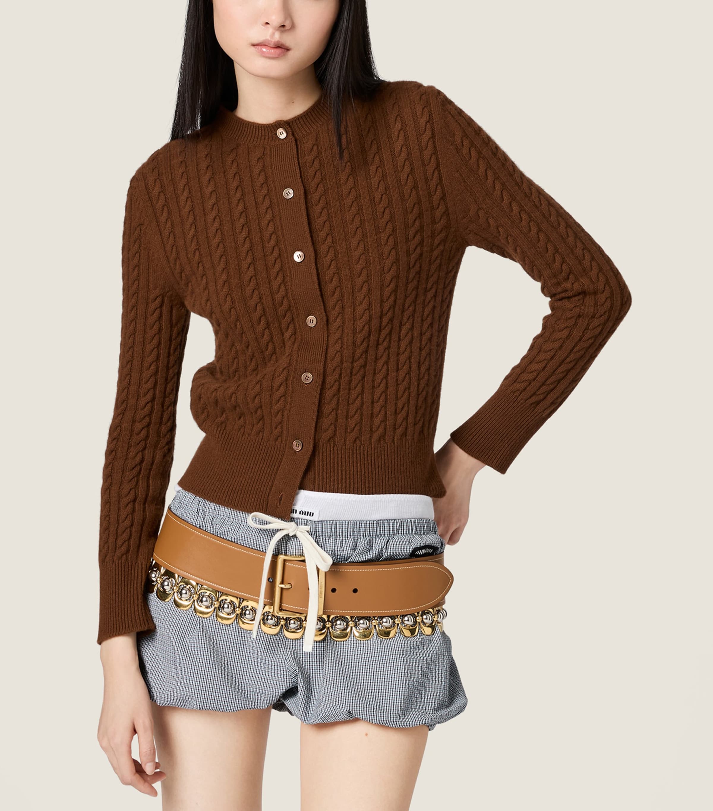 Miu Miu Womens Cashmere Cable-Knit Cardigan Image 2