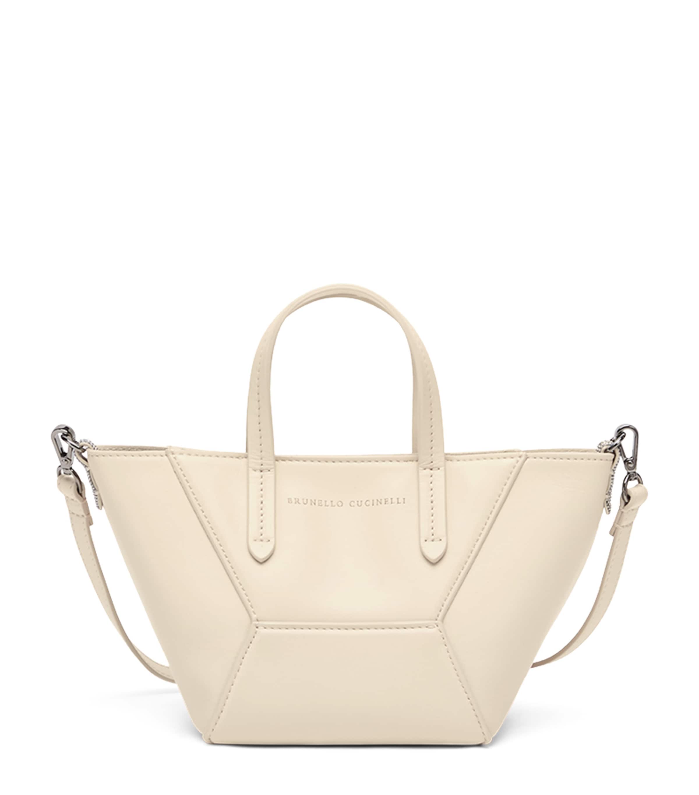 Brunello Cucinelli Mini Calfskin Bc Duo Top-handle Bag In White