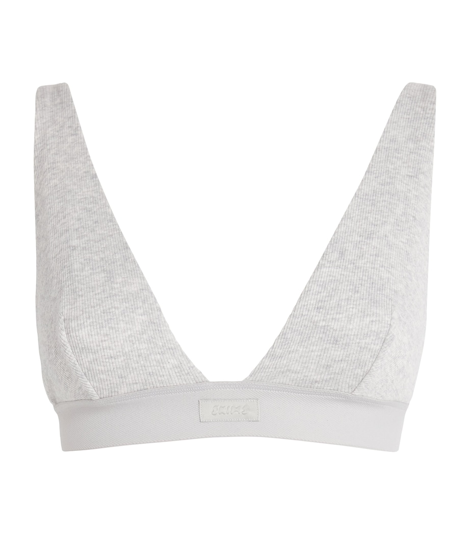 Stretch-Cotton Ribbed Plunge Bralette LIGHT HEATHER GREY Image 1