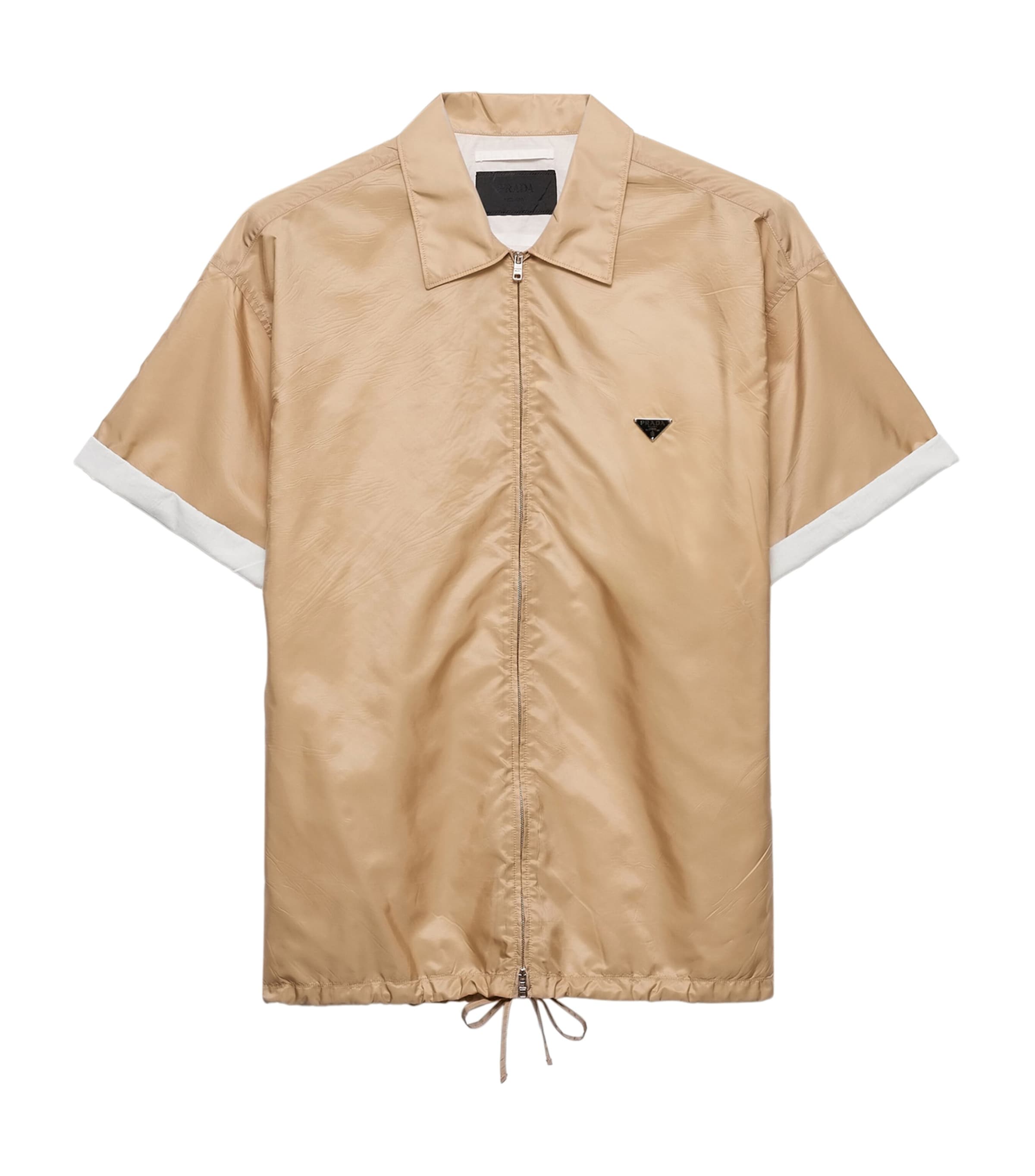 Prada Mens Re-Nylon Zip-up Short-Sleeve Shirt Brown Image 1