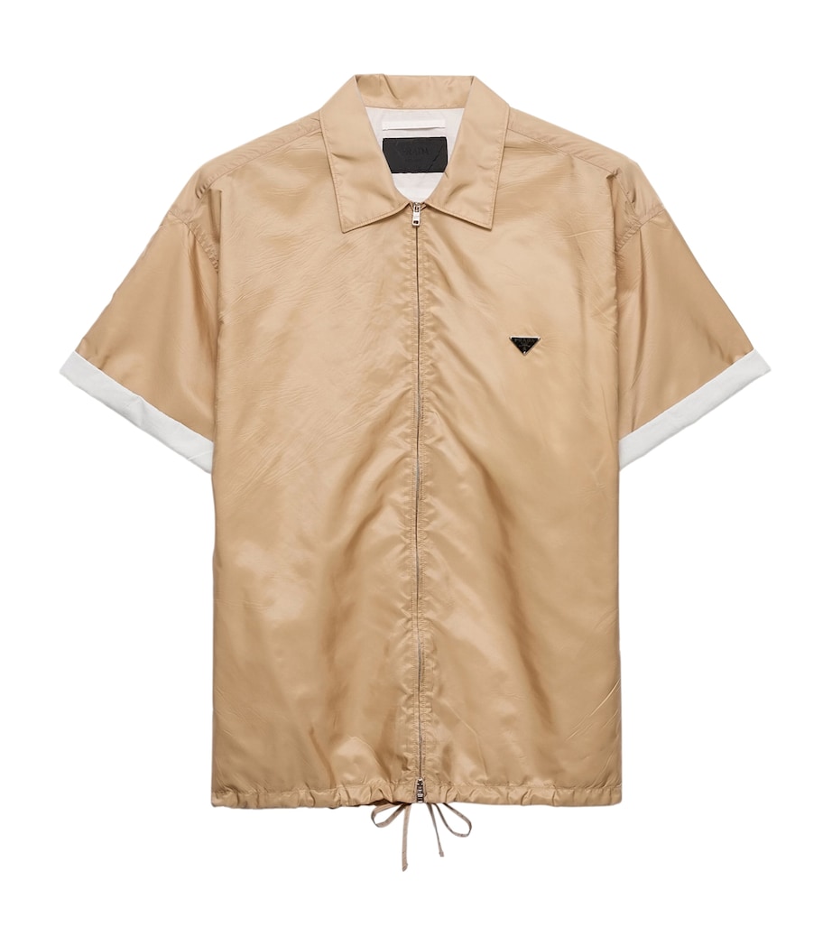Prada Mens Re-Nylon Zip-up Short-Sleeve Shirt Brown Image 1