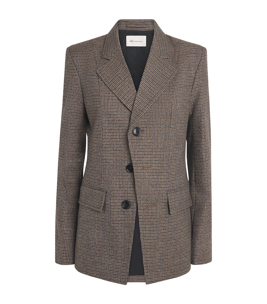 AMI Paris Womens Virgin Wool Houndstooth Blazer Marron Chocolat/noir Image 1