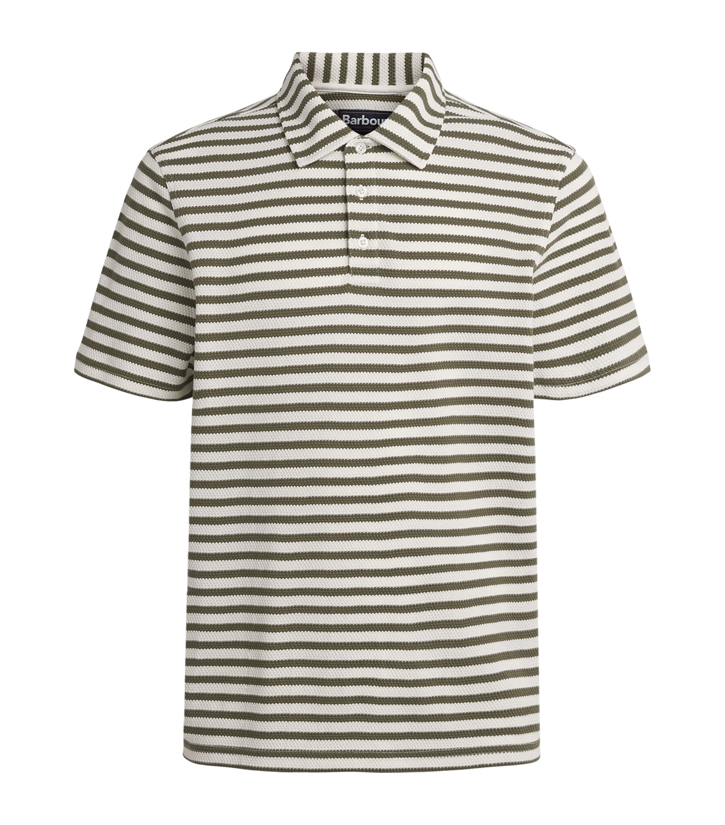 Barbour Mens Waffle Stripe Polo Shirt Whisper White Image 1