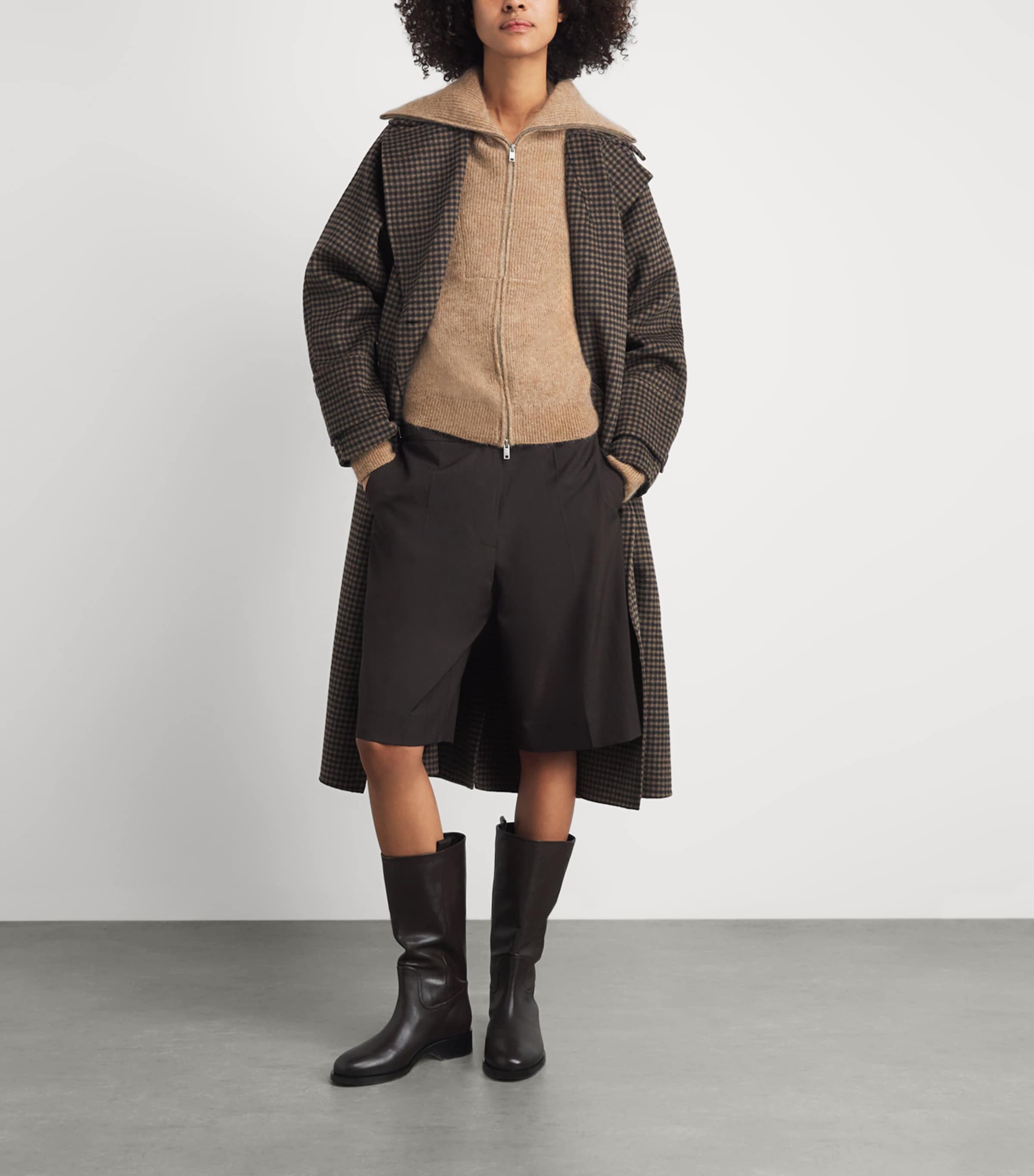 Claudie Pierlot Womens Funnel-Neck Zip Cardigan Camel Image 2