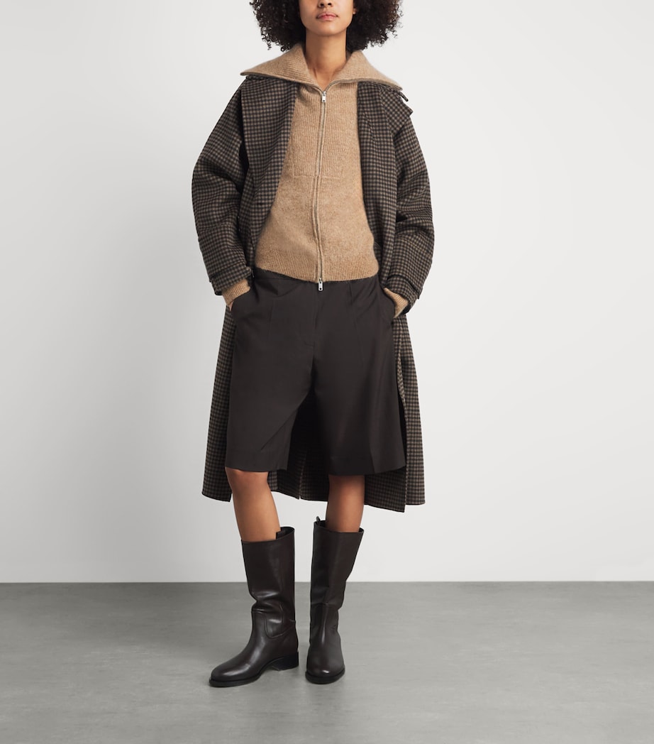 Claudie Pierlot Womens Funnel-Neck Zip Cardigan Camel Image 2