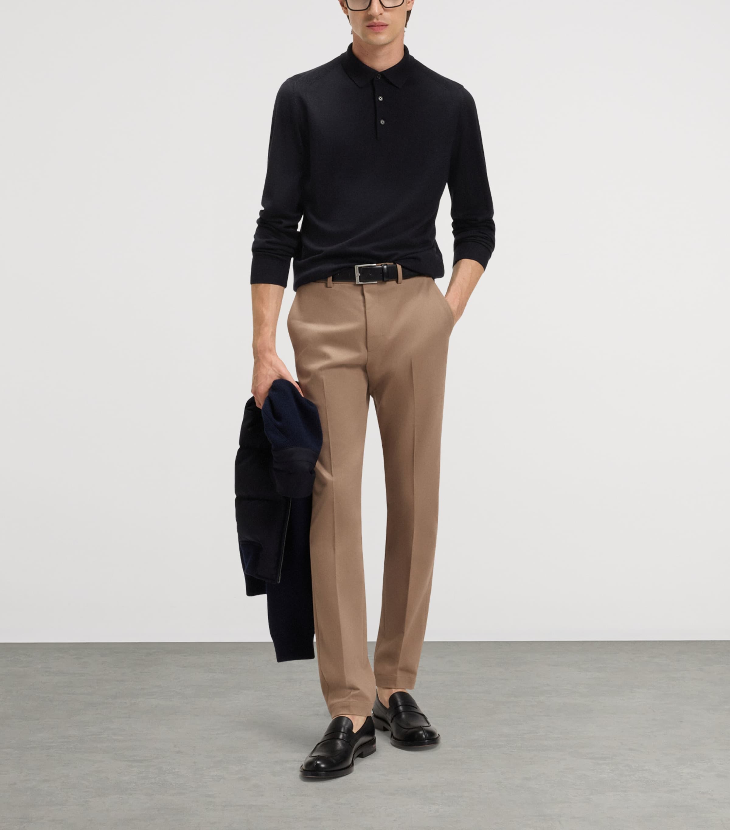 BOSS Mens Wool-Silk-Cashmere Polo Sweater Image 4