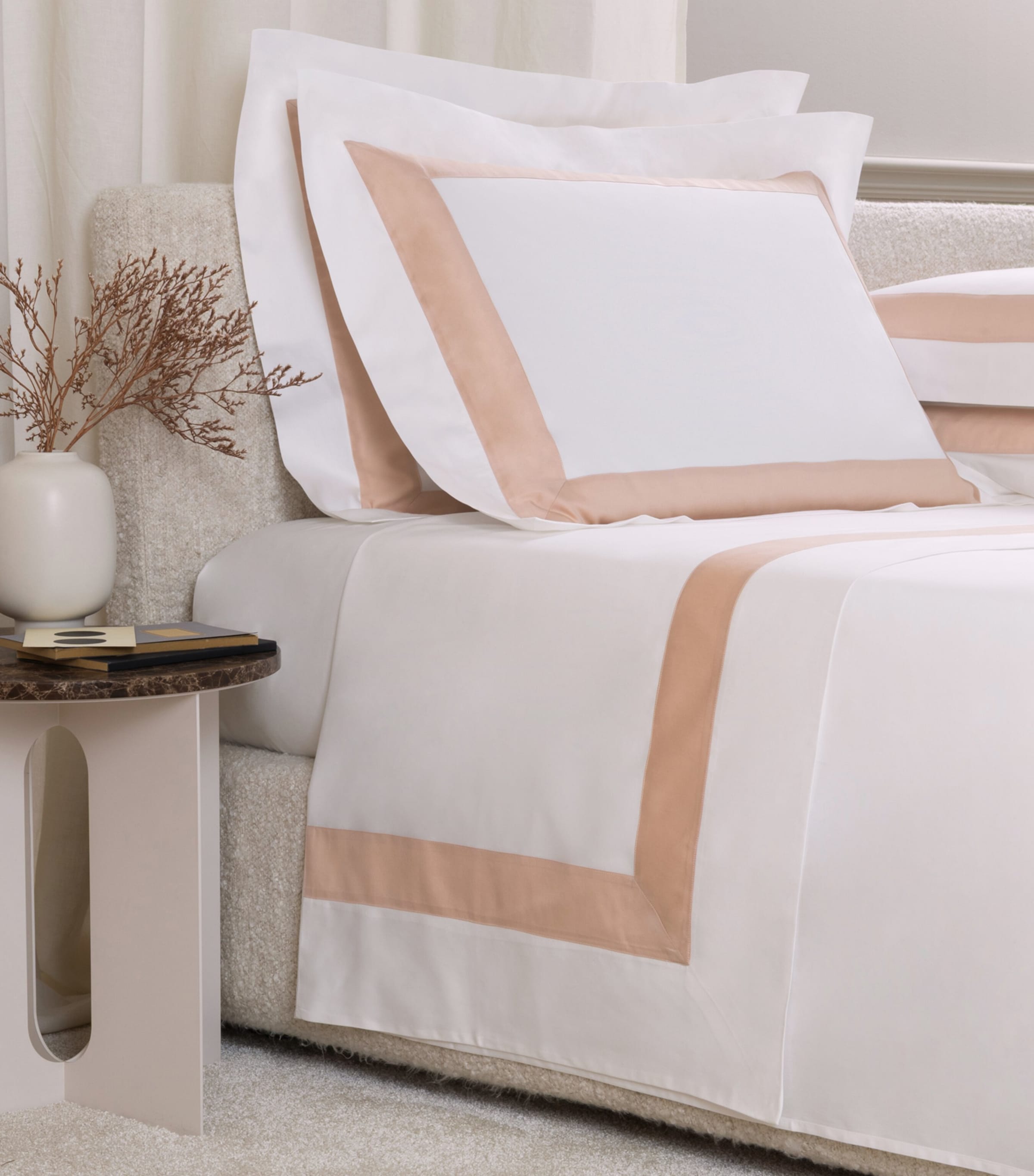 Frette Cotton Breeze Border Double Sheet Set (240cm x 305cm) Milk/misty Bl Image 1