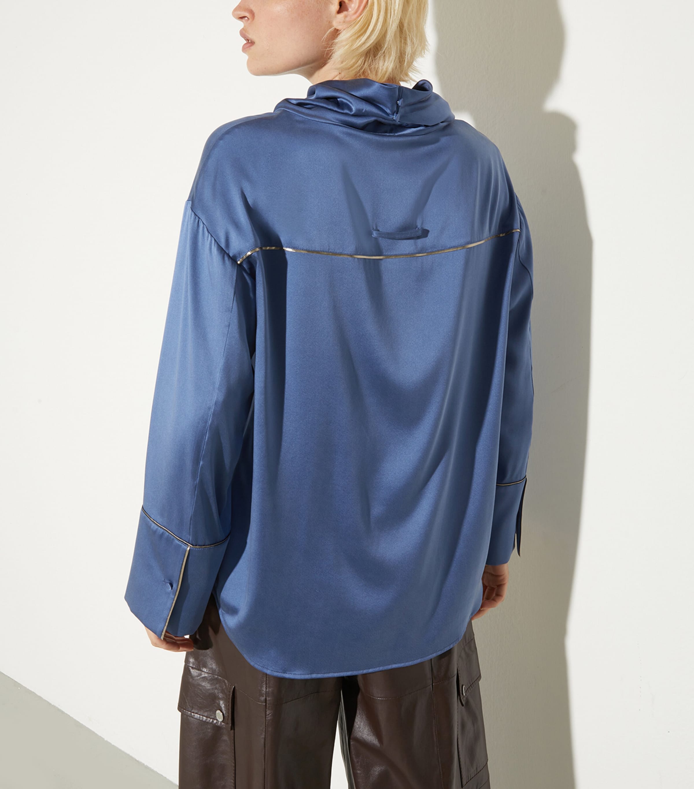 Stretch-Silk Cowl-Neck Blouse AVIO Image 3