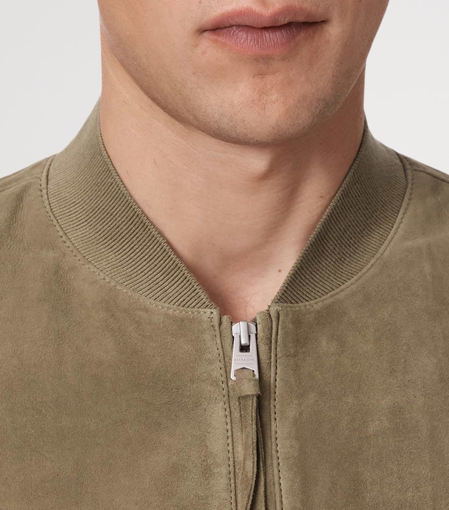 AllSaints Mens Suede Morten Bomber Jacket Olive Green Image 6