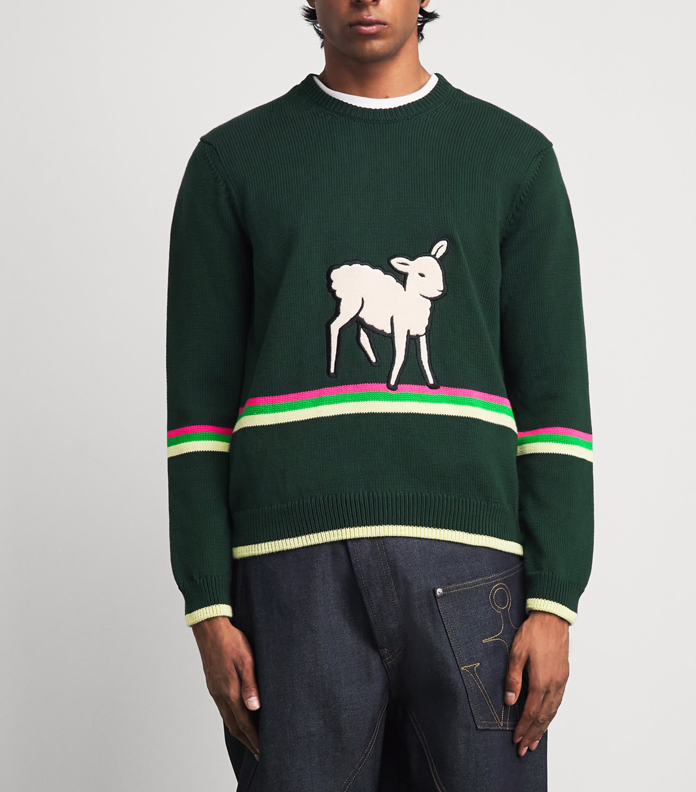 JW Anderson Mens Cotton Sheep Sweater Dark Fir Image 4