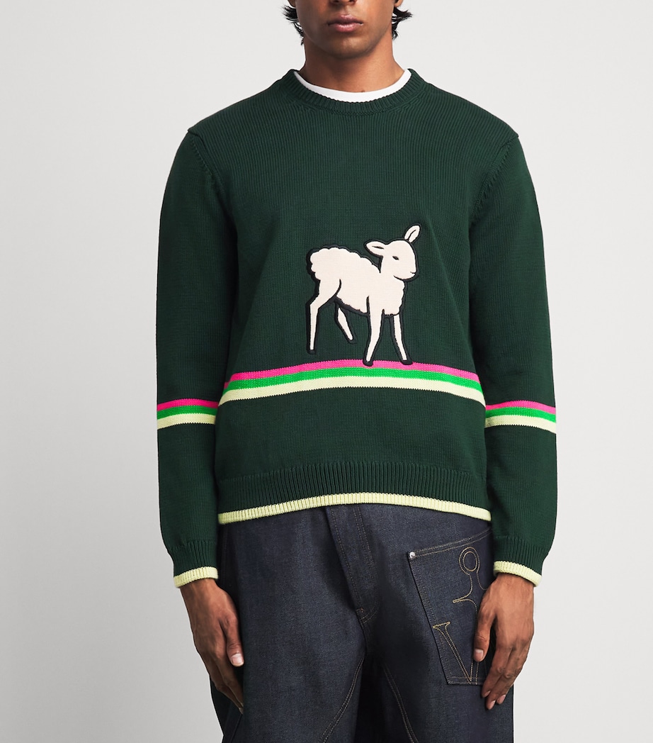 JW Anderson Mens Cotton Sheep Sweater Dark Fir Image 4