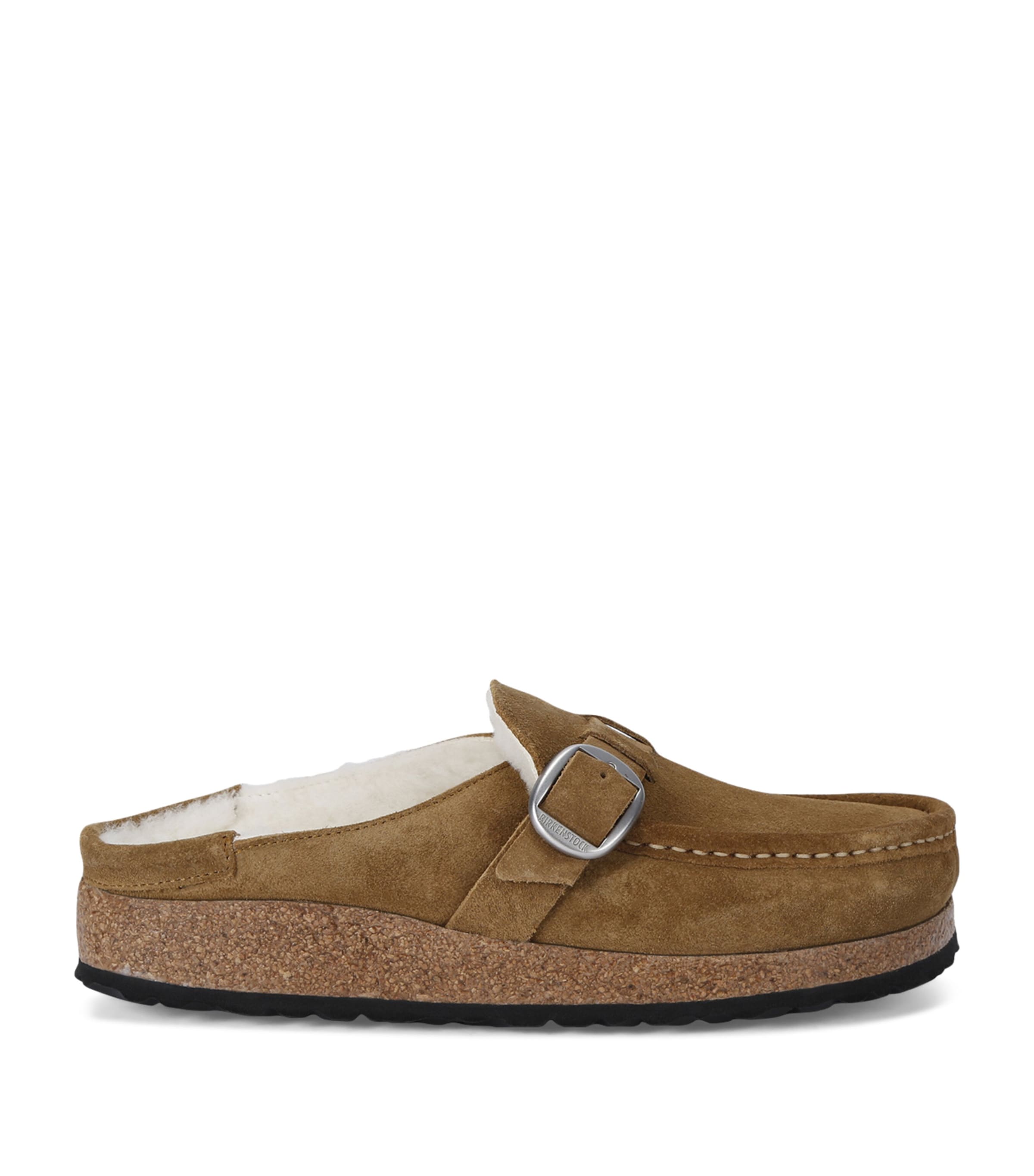 Birkenstock Suede Buckley Shearling Mules In Beige