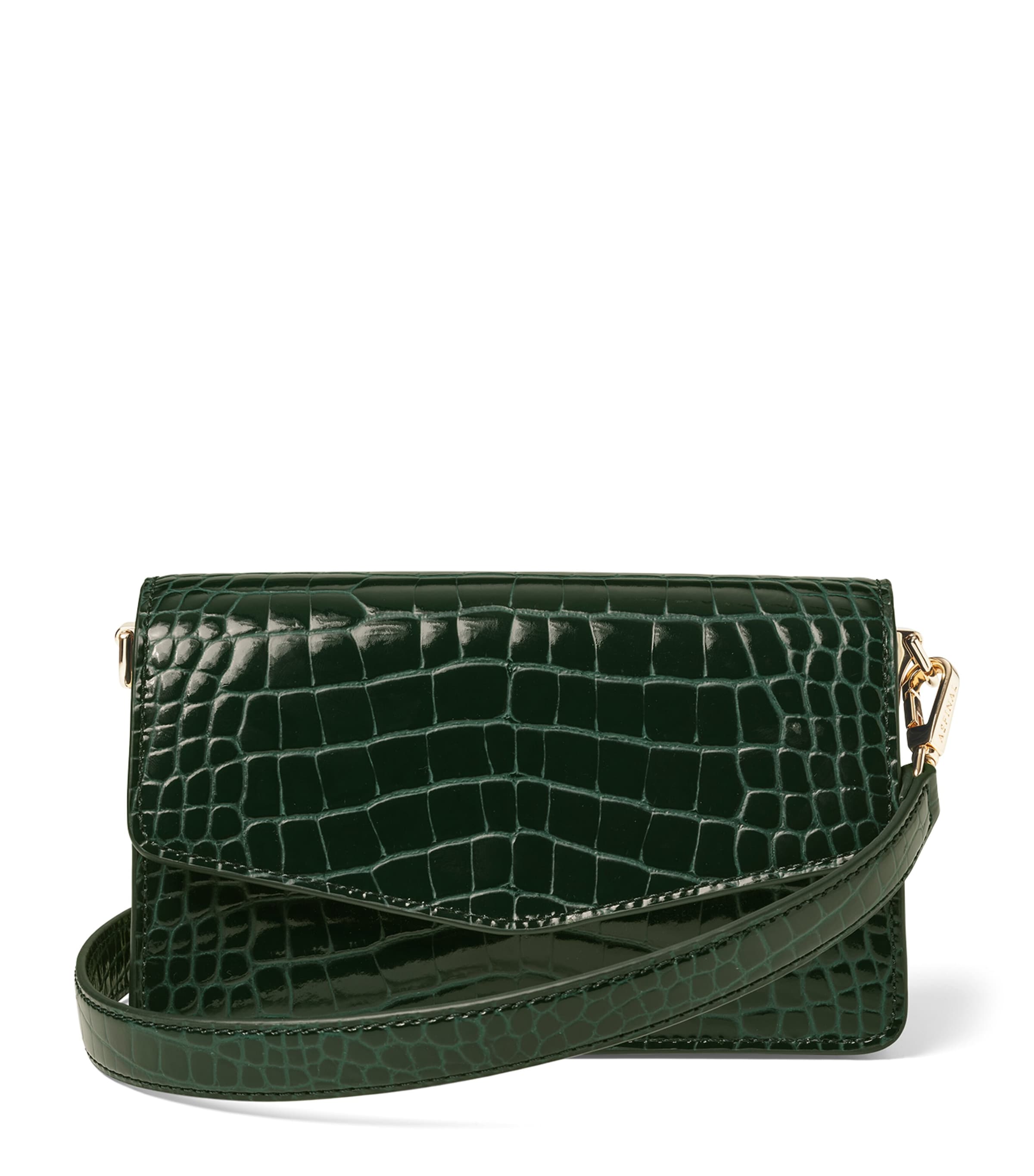 Aspinal Of London Leather Croc-Embossed Eliza Clutch Bag Evergreen Image 1