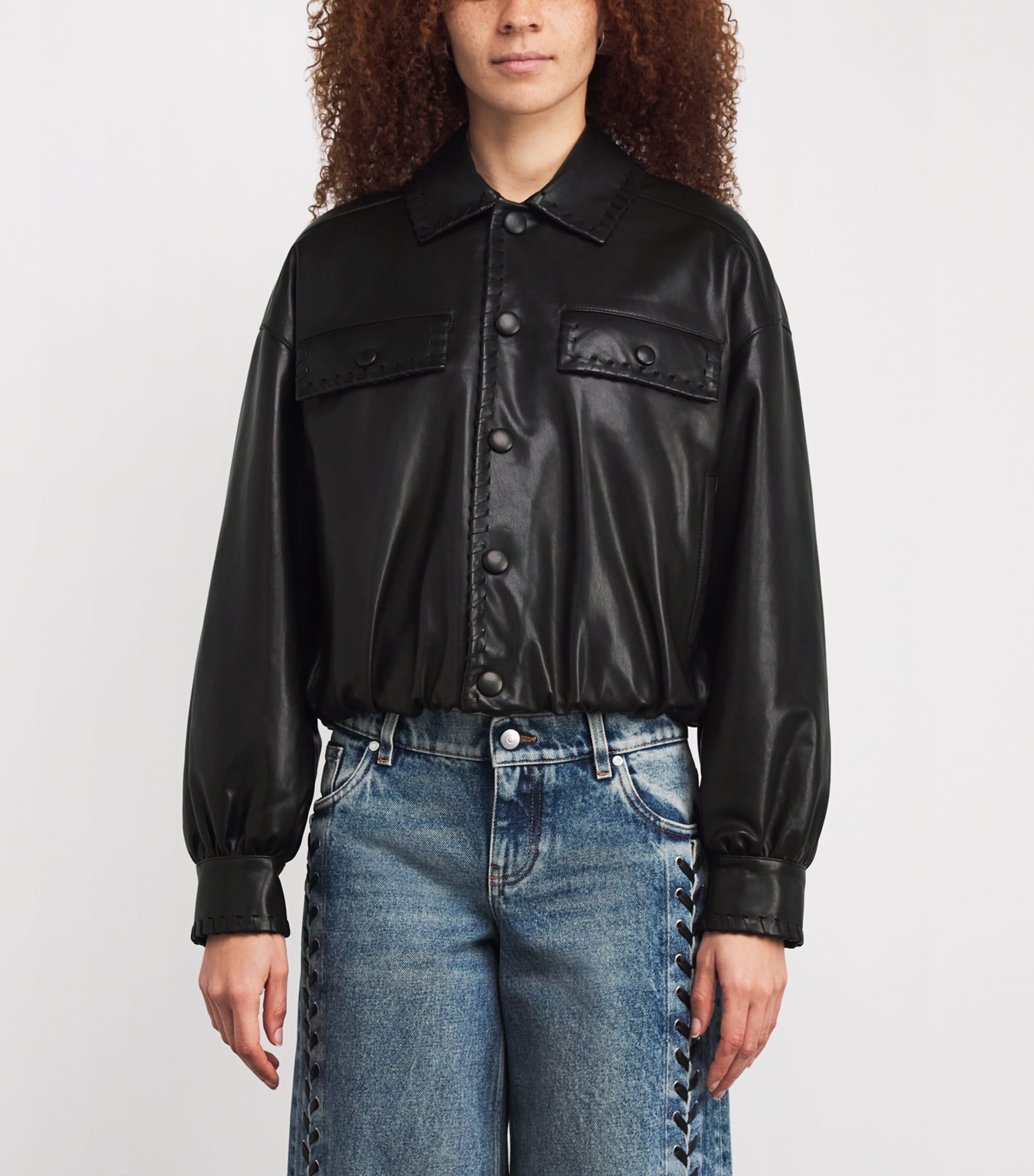 Bubble Leather Jacket BLK BLACK Image 3