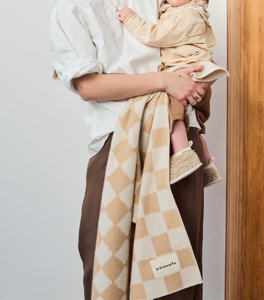 Binibamba Merino Wool Chequerboard Blanket Camel Image 2