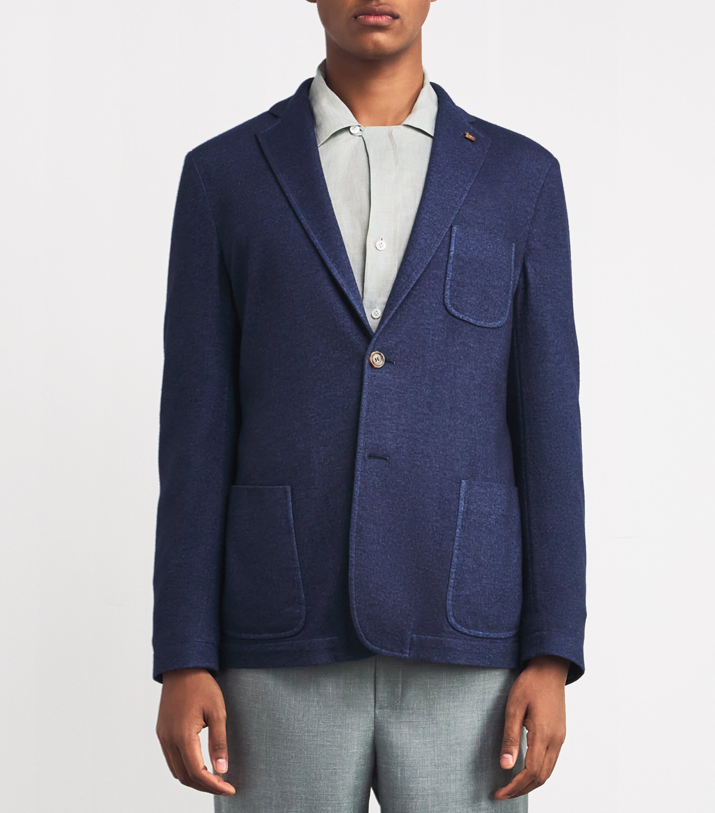 Colombo Mens Kid Cashmere-Silk Fleece Blazer Navy Blue Image 3