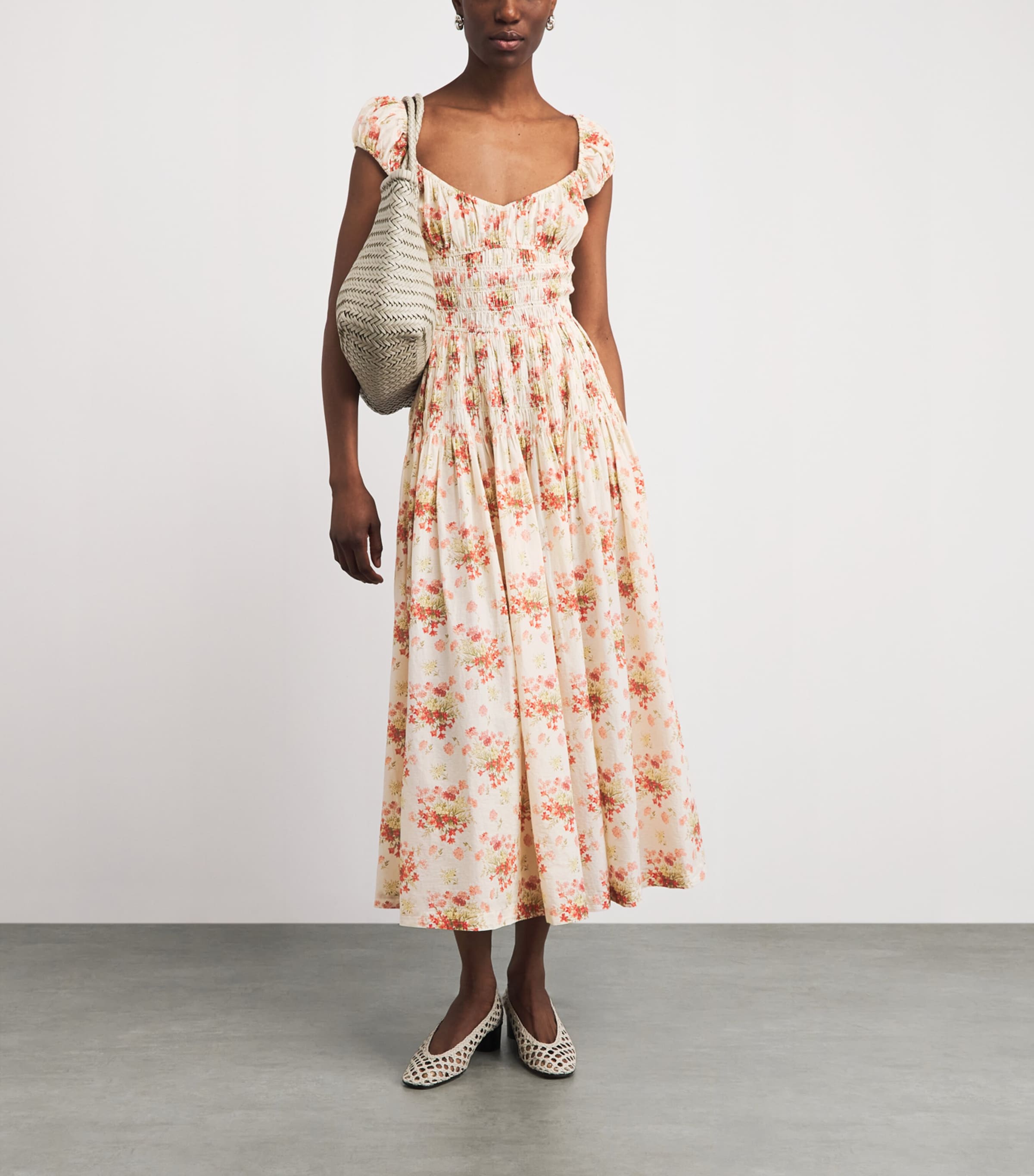 DÔEN Womens Organic Cotton Quinette Midi Dress Ivory Lantana Floral Image 2