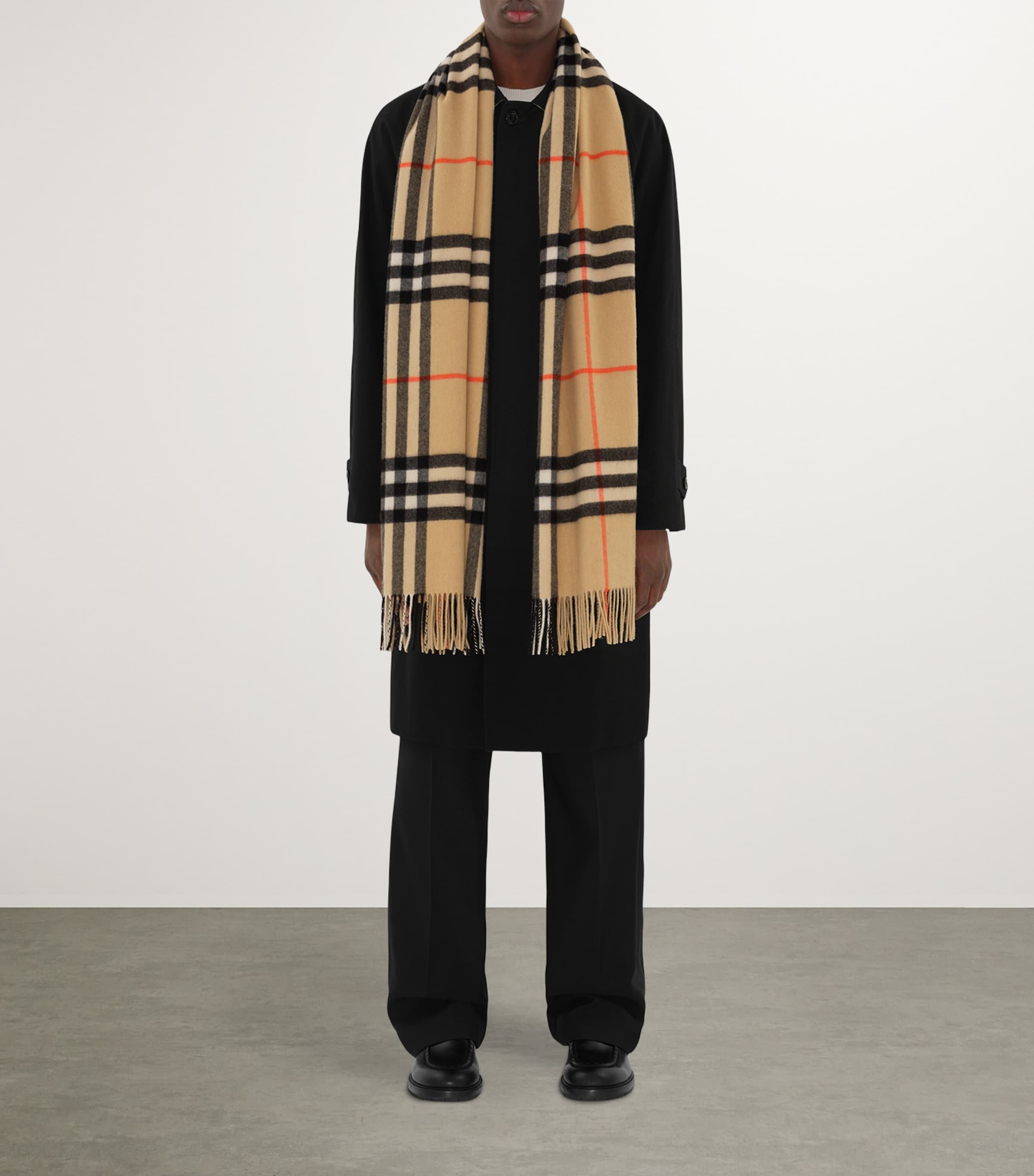 Wide Cashmere Check Scarf SAND Image 3