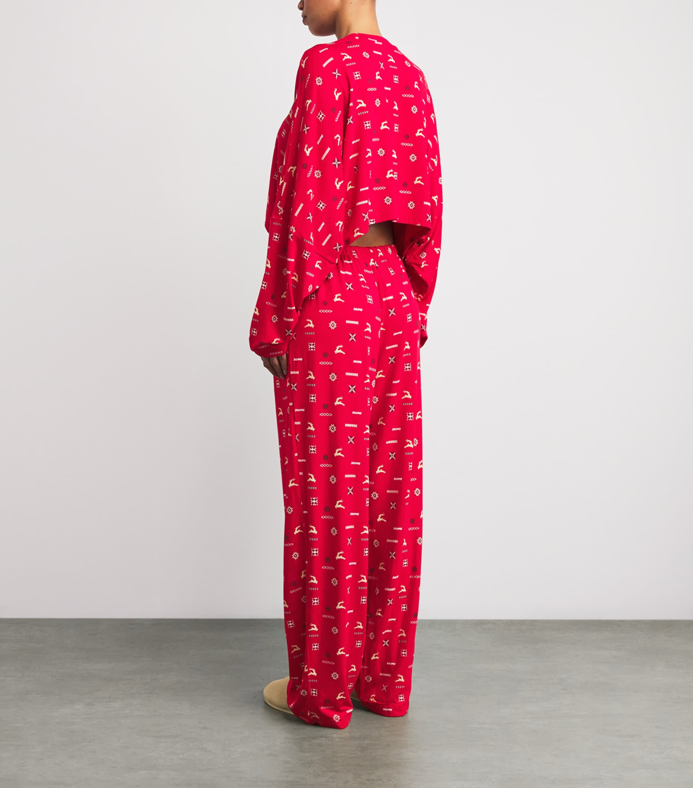 Modal-Blend Cropped Henley Pyjama Set CRNBRRY VNTG DR PRNT Image 3