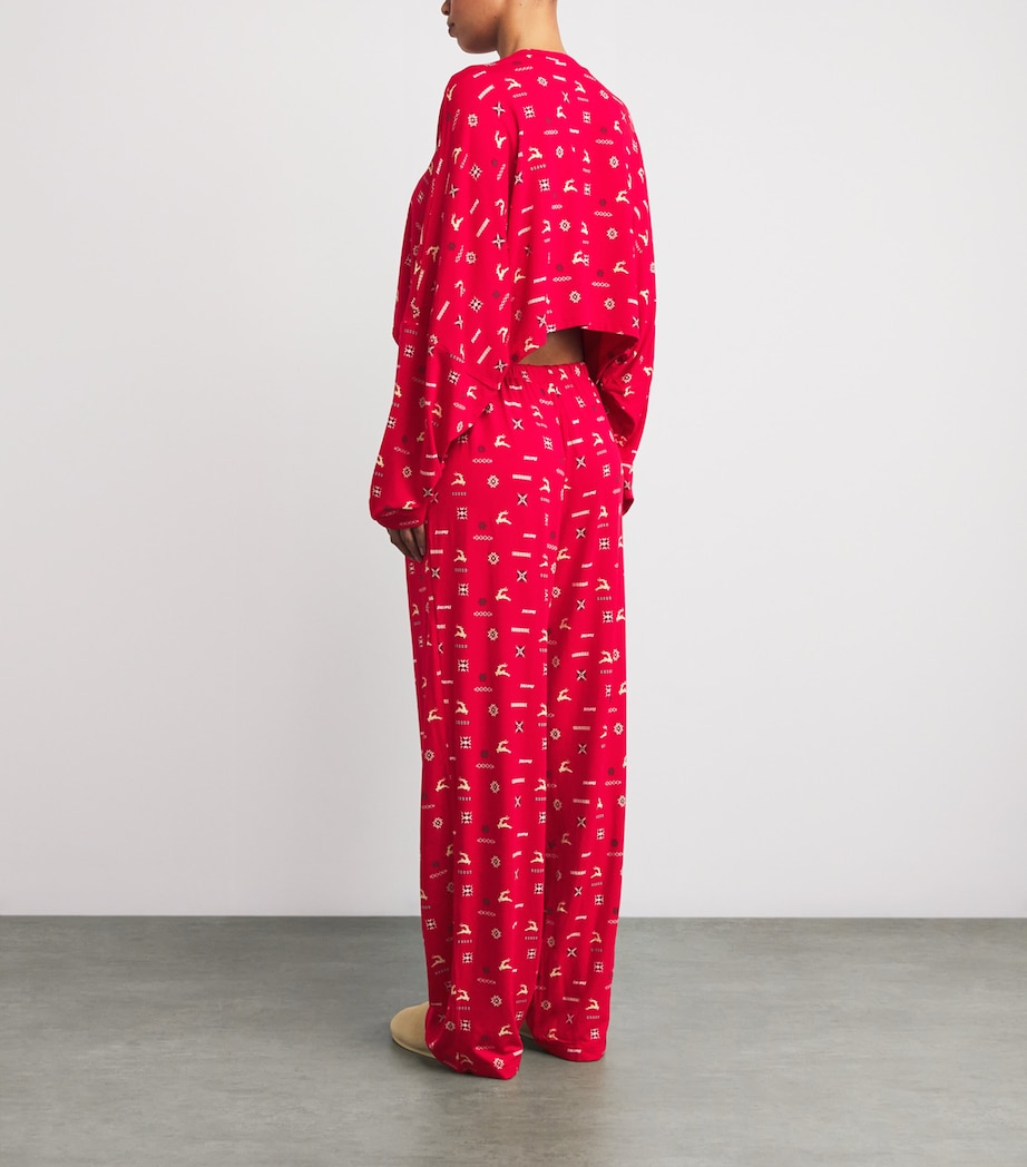 Modal-Blend Cropped Henley Pyjama Set CRNBRRY VNTG DR PRNT Image 3