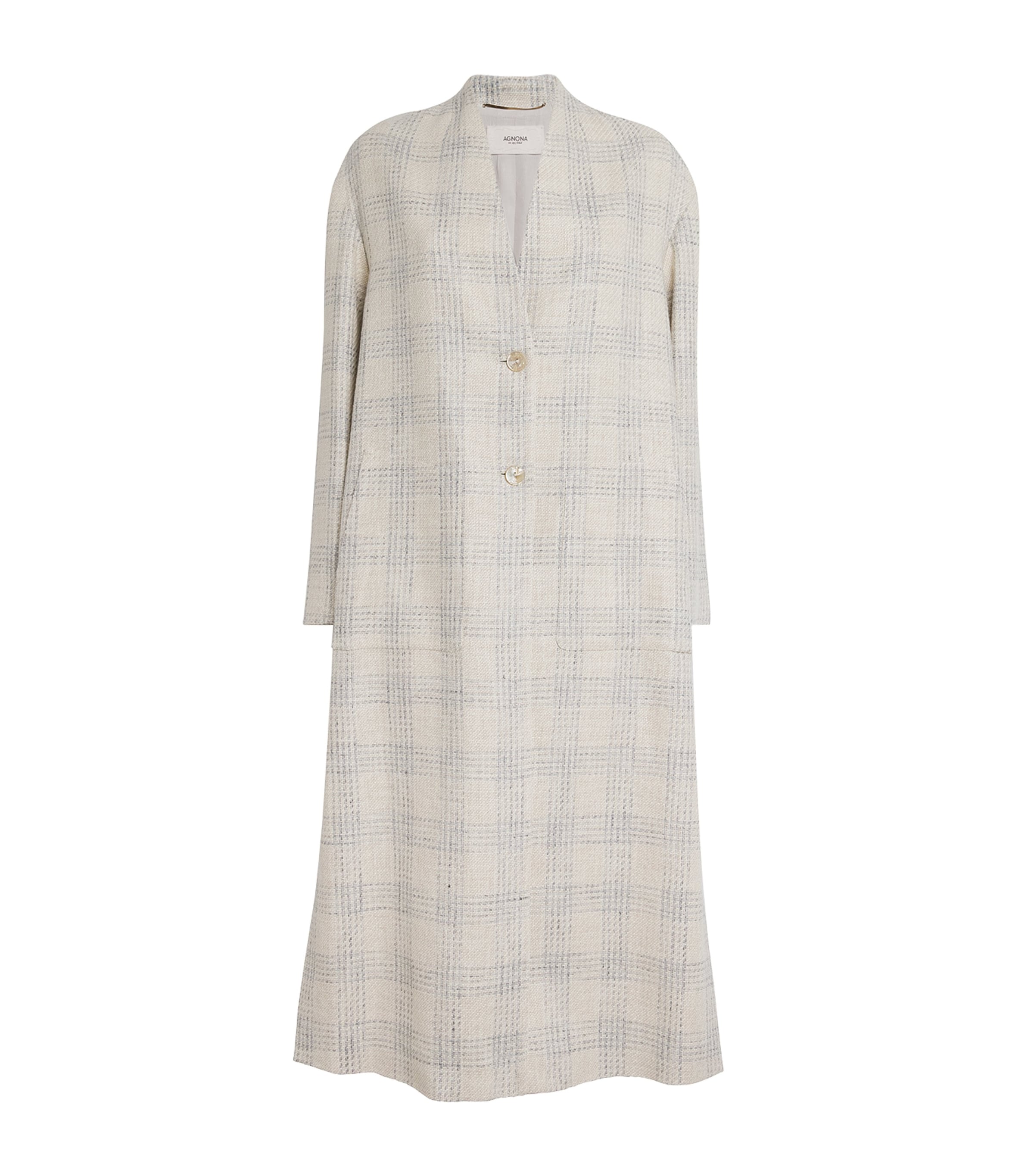 Agnona Silk-linen-blend Check Coat In Blue