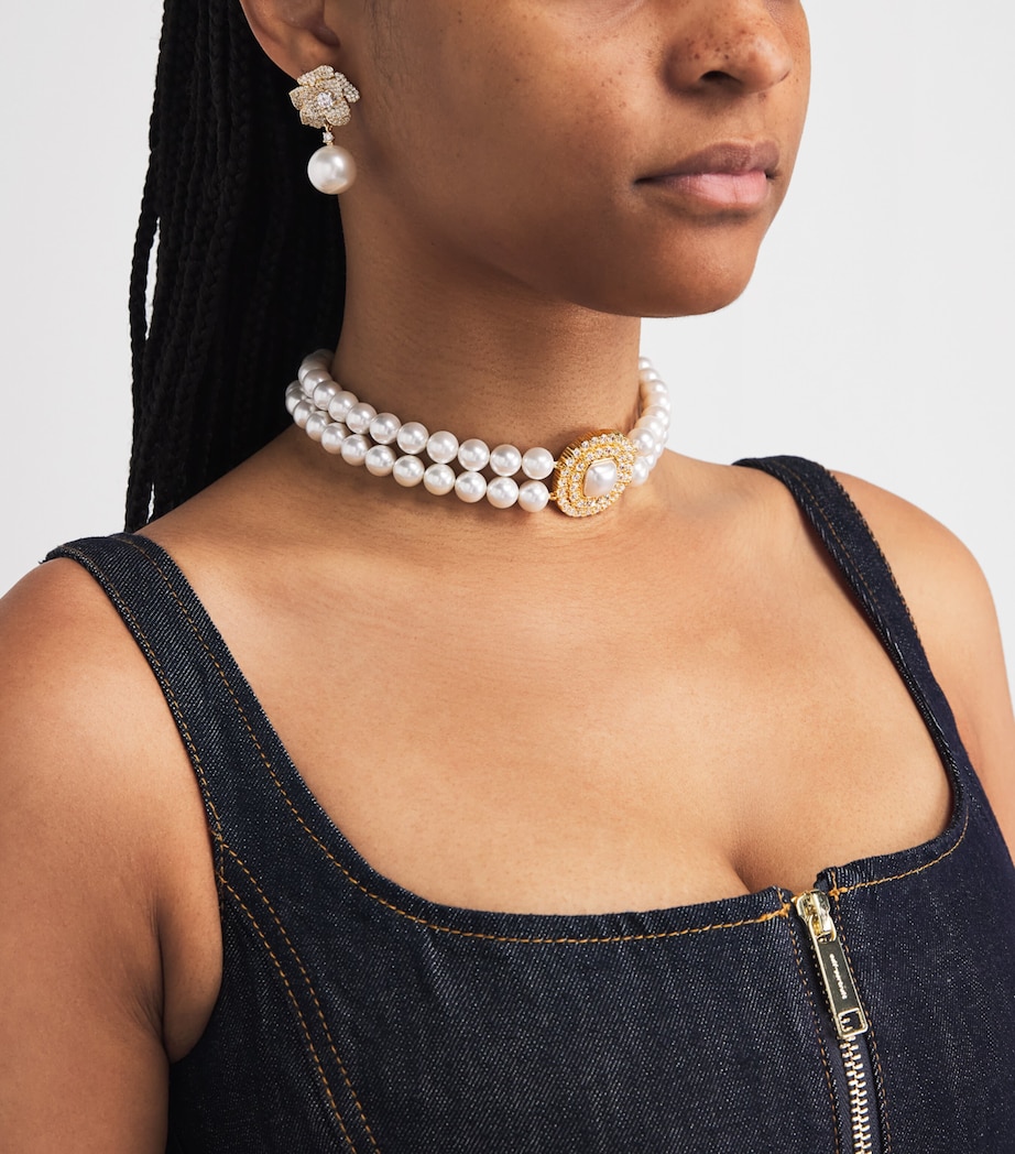 Self-Portrait Crystal and Faux Pearl Choker Gold Image 2