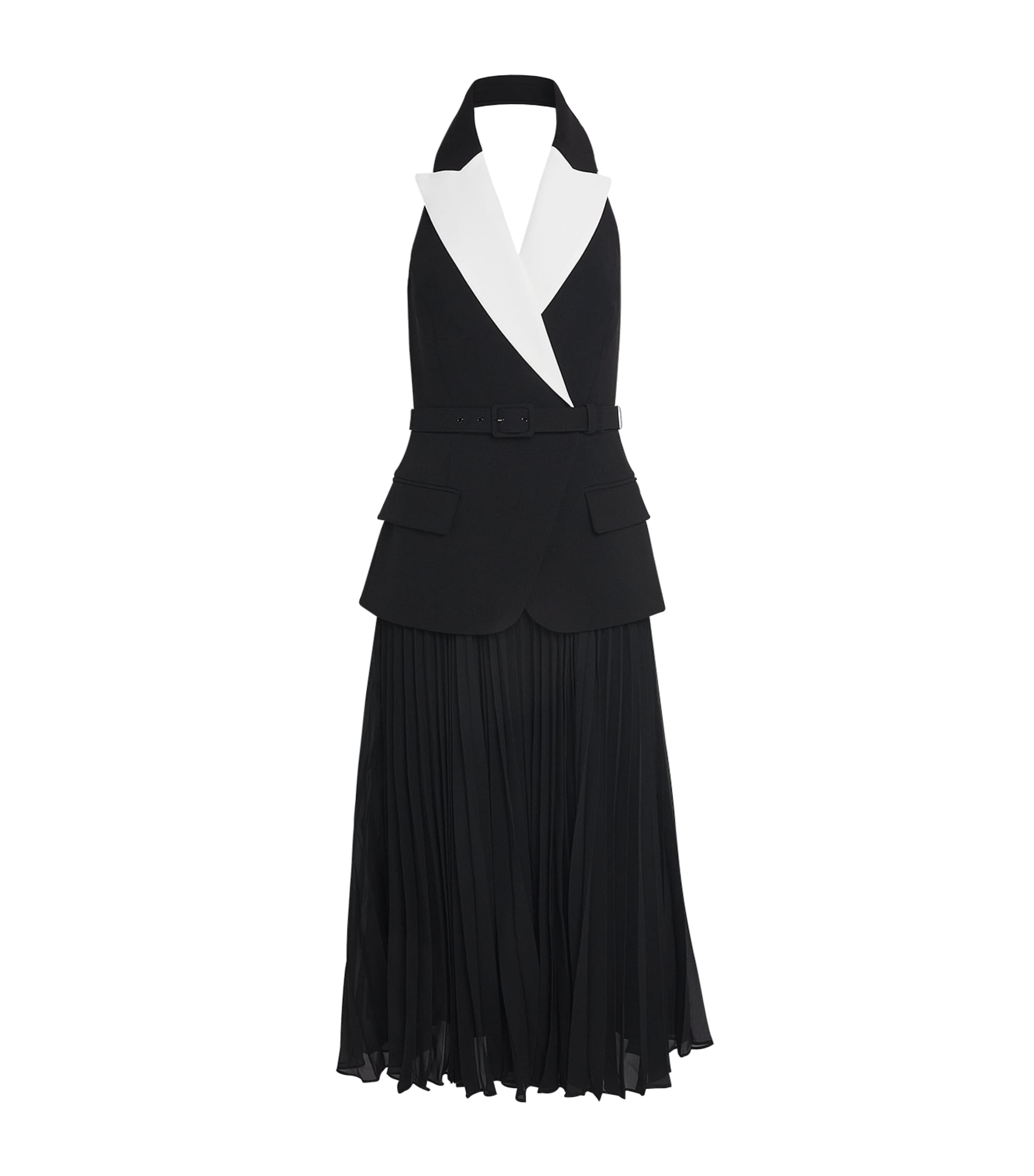 Rebecca Vallance Womens Black And White Emma Pleated Stretch-woven Midi Dress In Black
