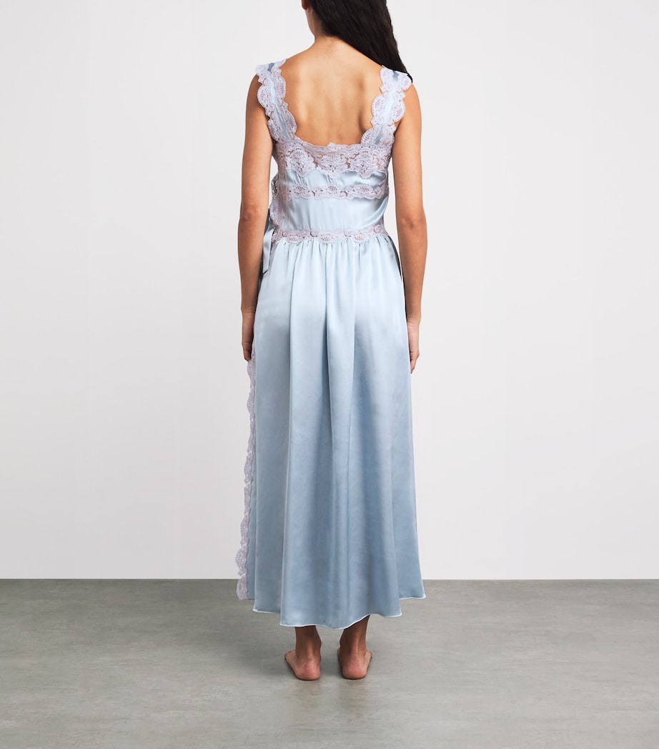 Loretta Caponi Womens Silk Lace-Detail Sabina Nightdress Ice Water Image 4