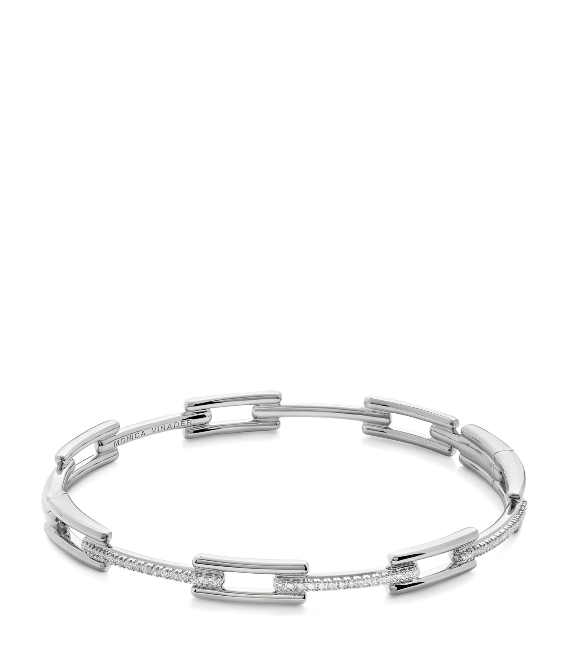 Monica Vinader Sterling Silver And Diamond Signature Link Slim Bangle In Multi