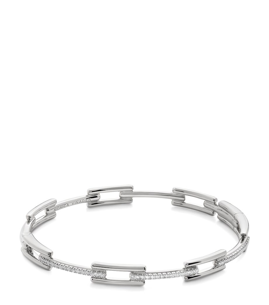 Sterling Silver and Diamond Signature Link Slim Bangle STERLING SILVER Image 1