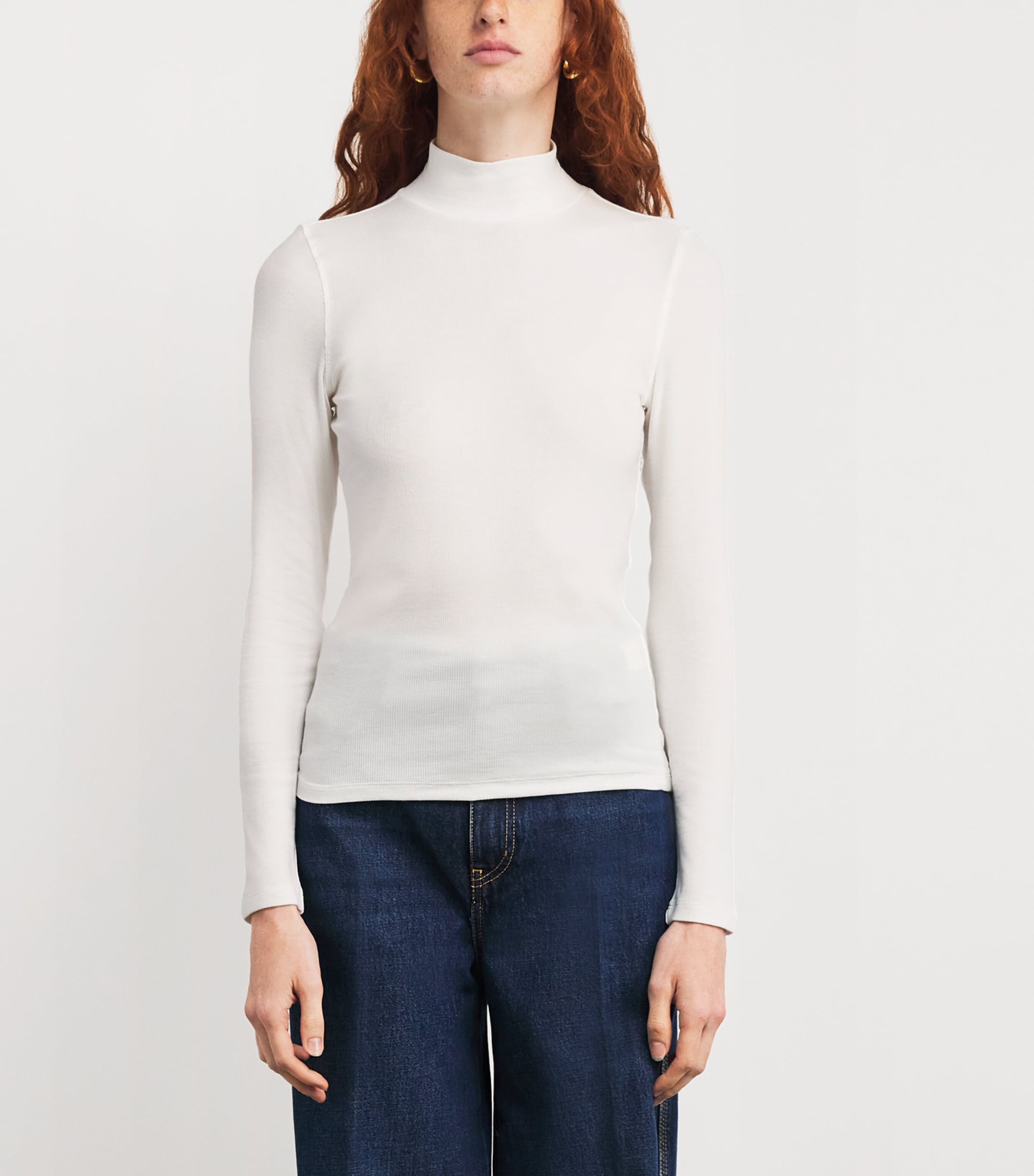 Modal Ribbed Rollneck Sweater WHITE Image 3