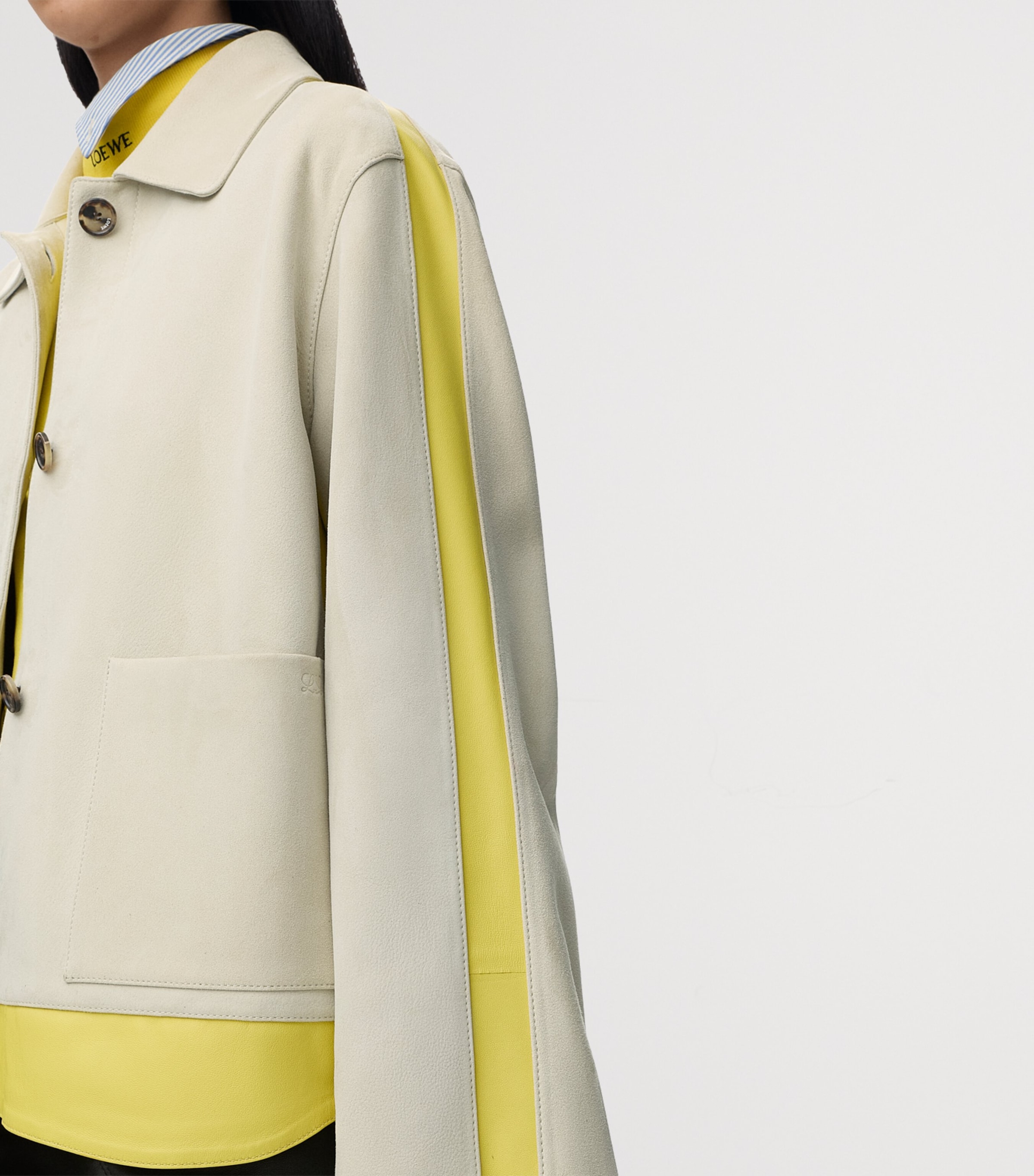 LOEWE Womens Suede and Leather Panelled Jacket Light Grey Image 5