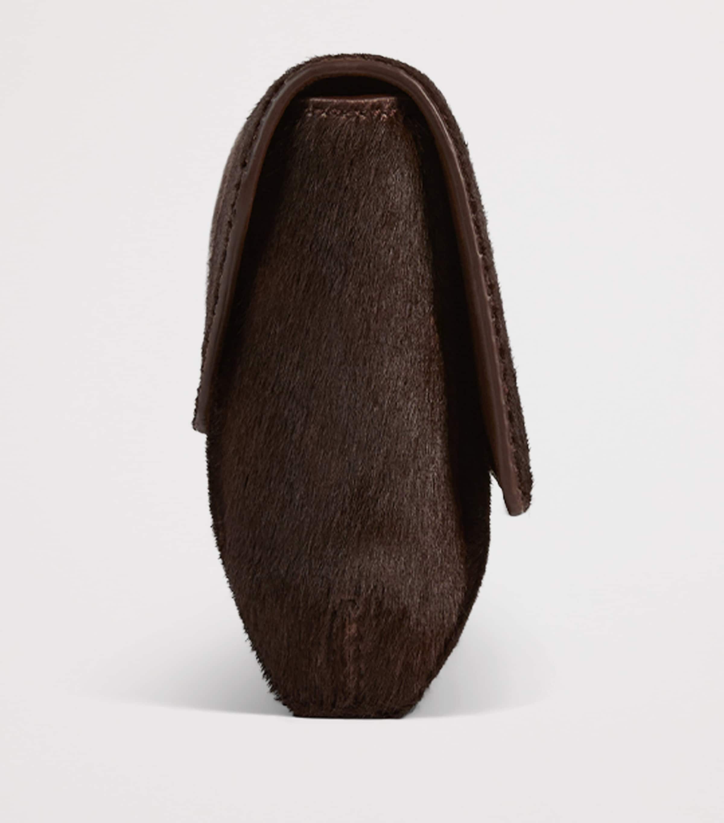 Balmain Long Leather Pony-Effect Clutch Bag Marron Fonce Image 4