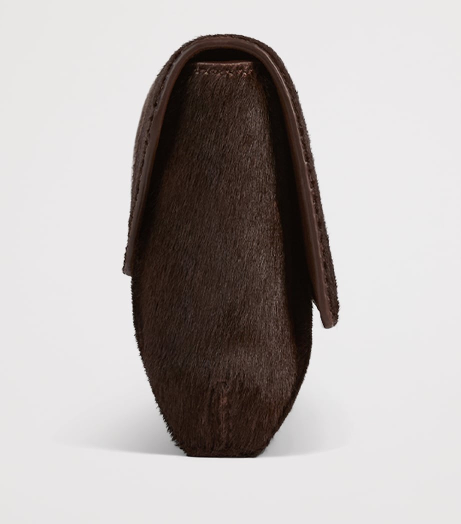 Balmain Long Leather Pony-Effect Clutch Bag Marron Fonce Image 4
