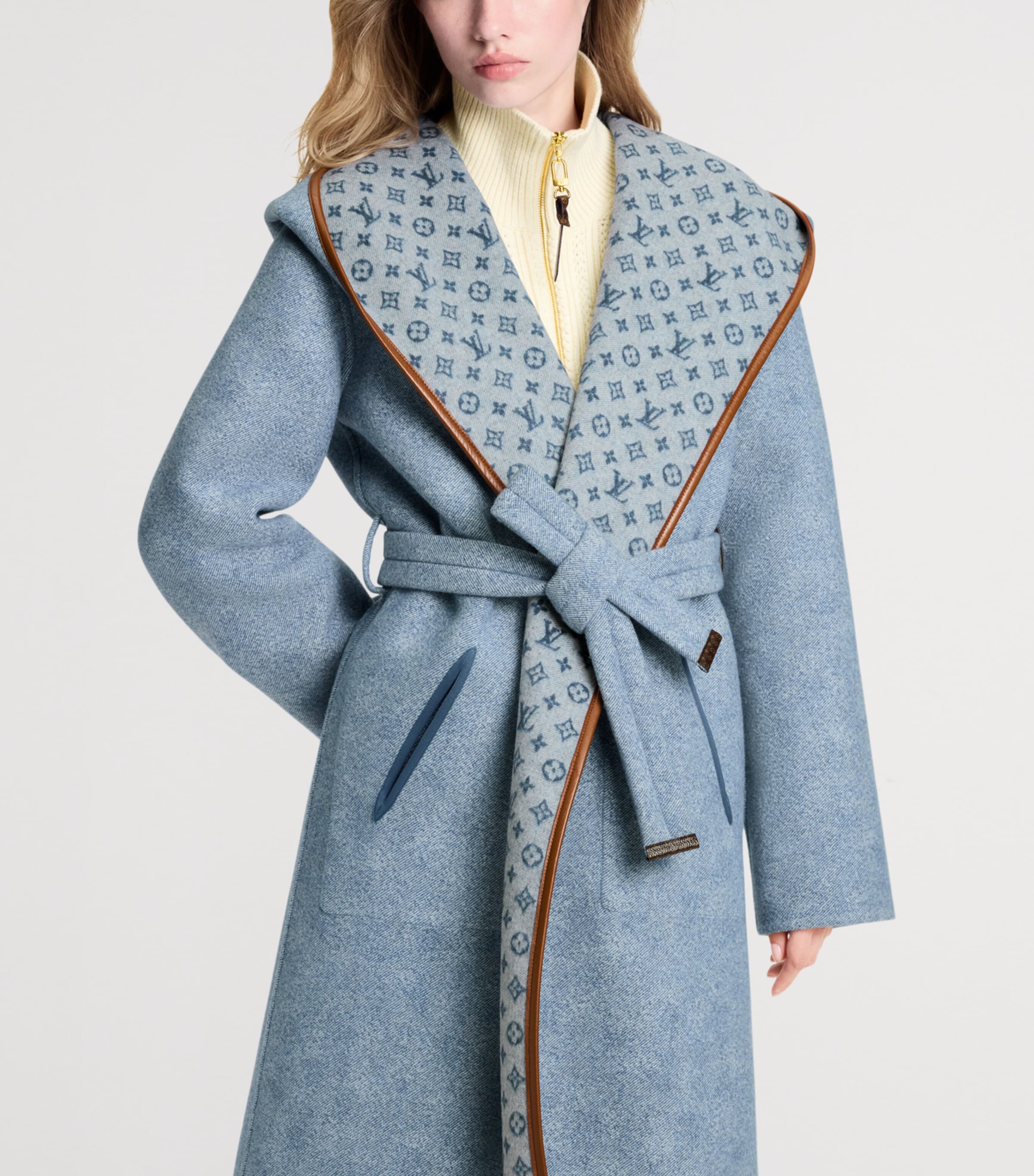 Wool-Silk Reversible Signature Wrap Coat DARK BLUE Image 2