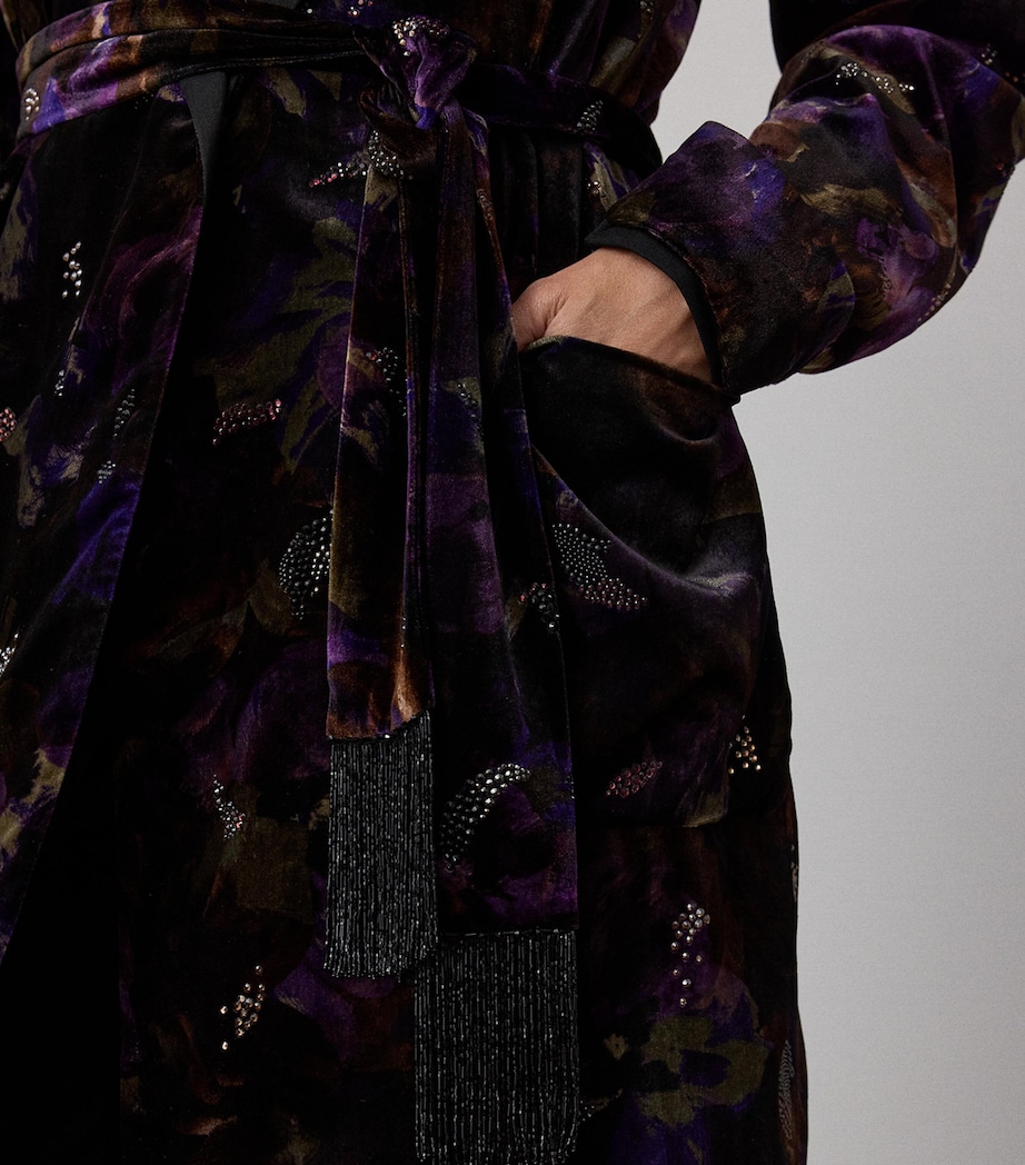Velvet Embellished Floral Wrap Coat BLACK/AUBERGINE Image 4