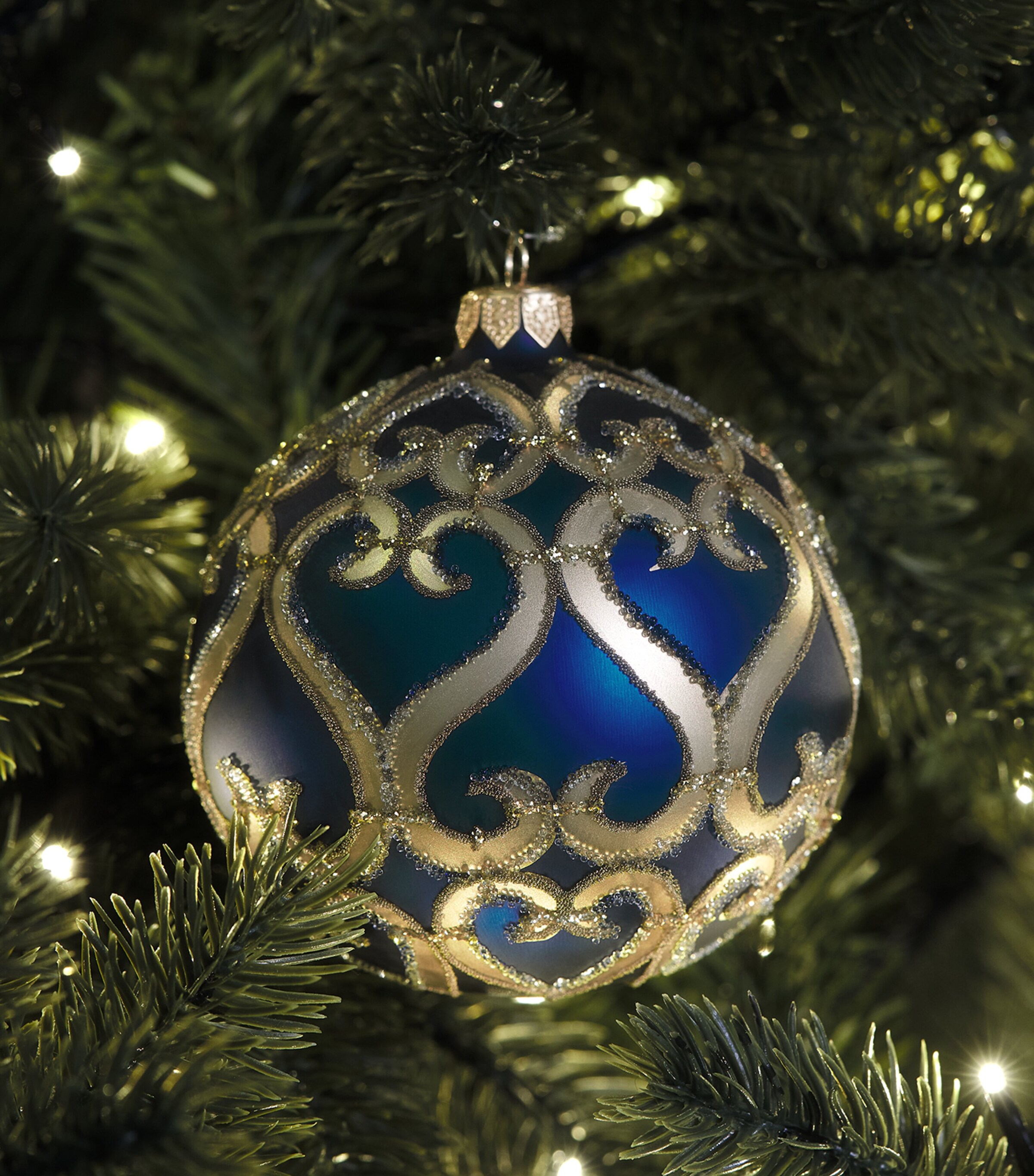 Harrods Glass Bead-Embellished Swirl Bauble Blue Image 3