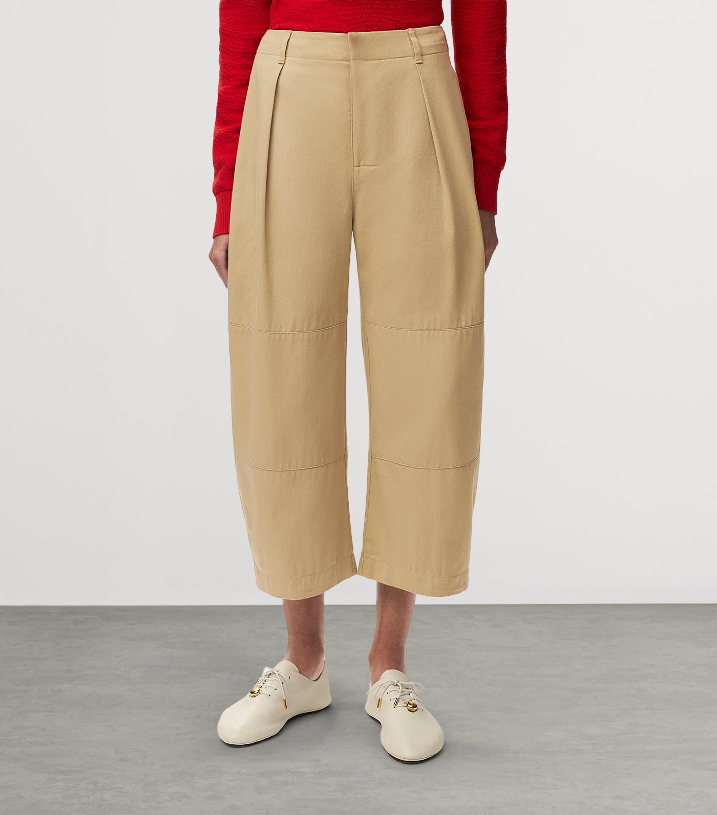 LOEWE Womens Cotton Utility Cropped Trousers Beige Image 3