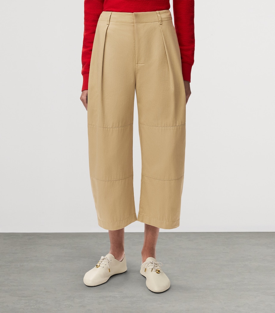 LOEWE Womens Cotton Utility Cropped Trousers Beige Image 3