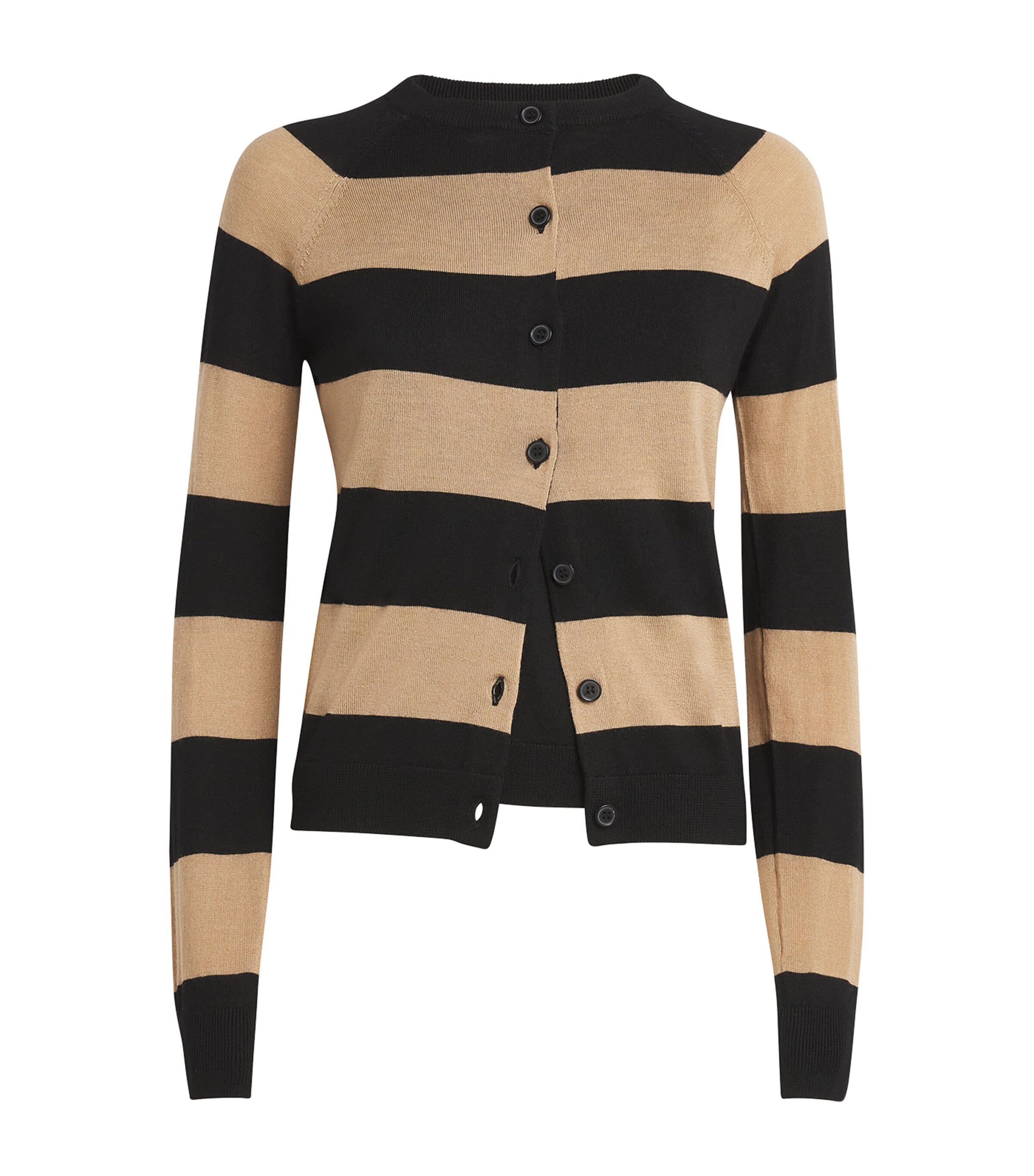 Shop Max & Co Virgin Wool Striped Cardigan In Black