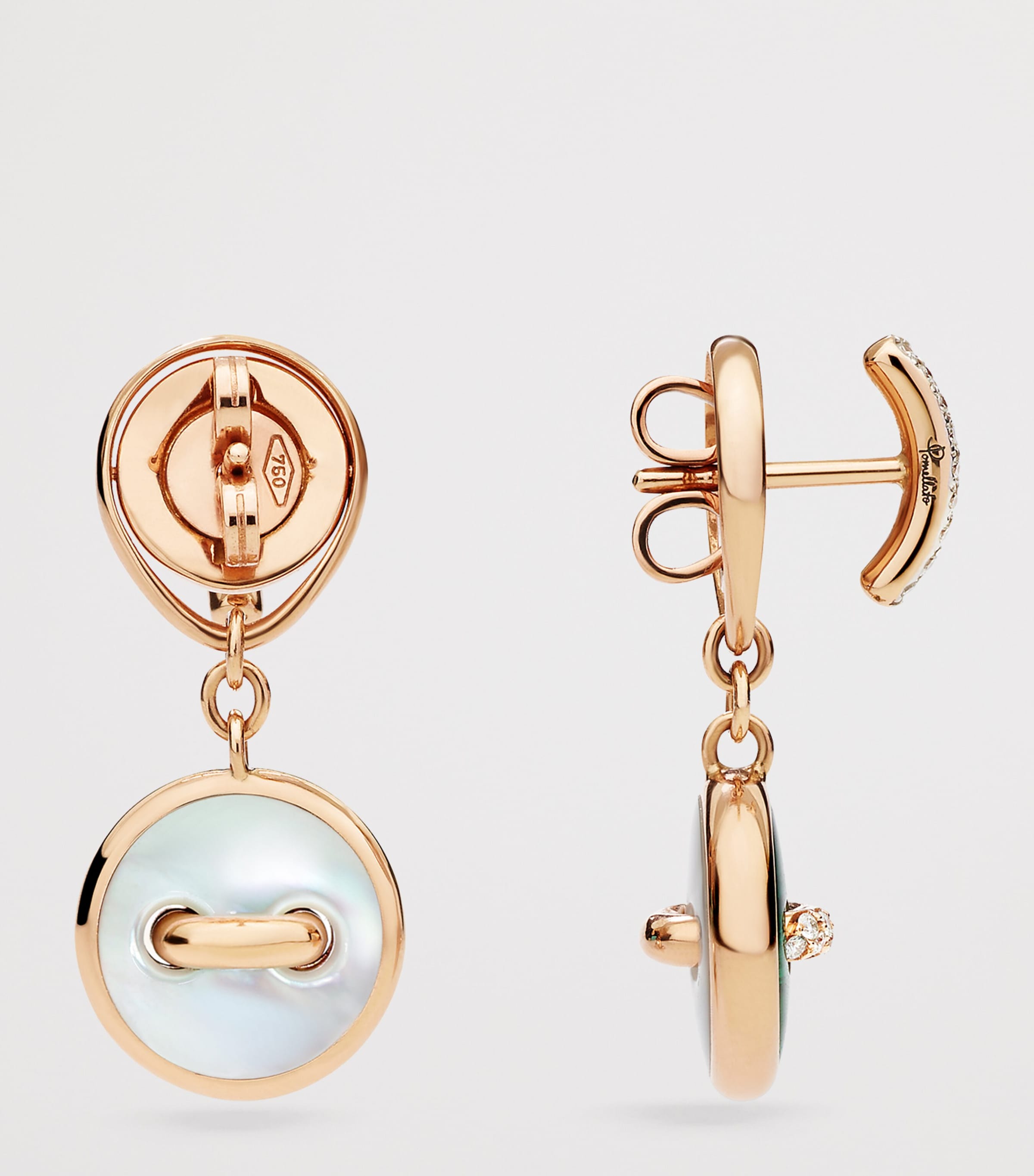 Rose Gold, Diamond, Malachite and Mother-of-Pearl Pom Pom Dot Earrings DB0MY Image 2