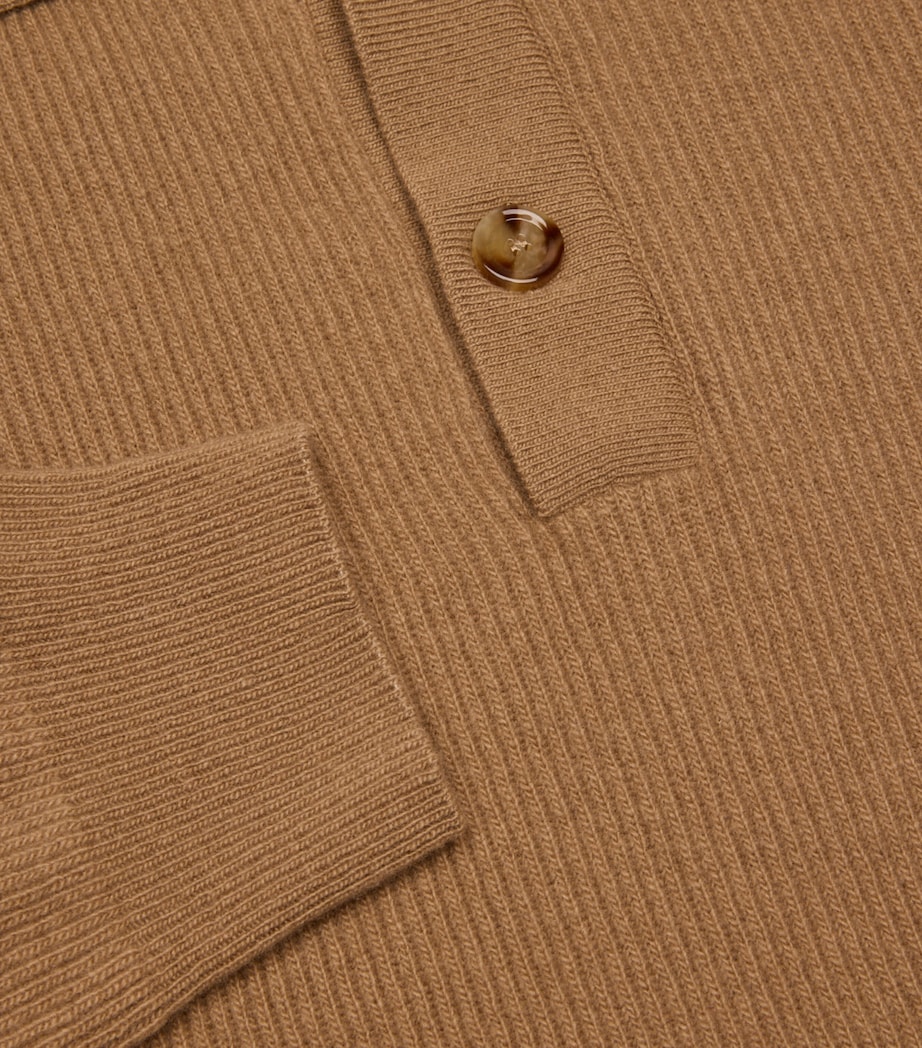 Rib-Knit Long-Sleeve Polo Shirt 200 BROWN Image 2