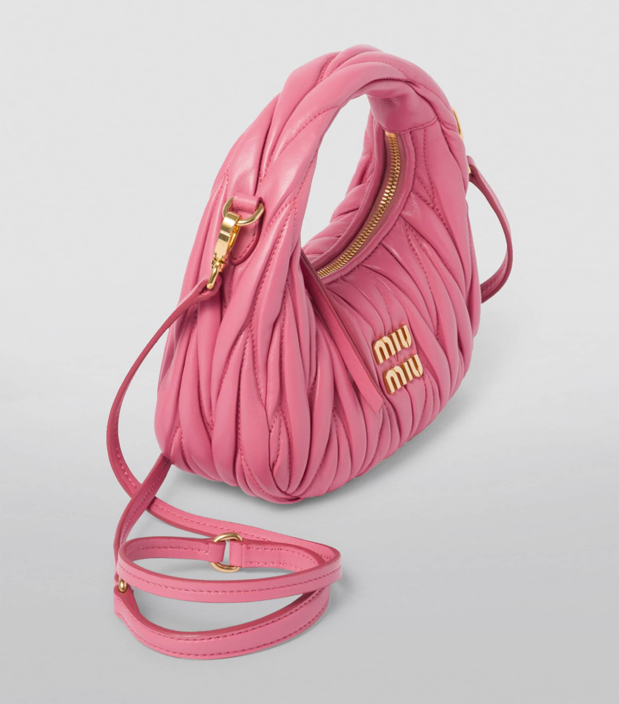 Miu Miu Pink Small Matelassé Leather Wander Top-Handle Bag