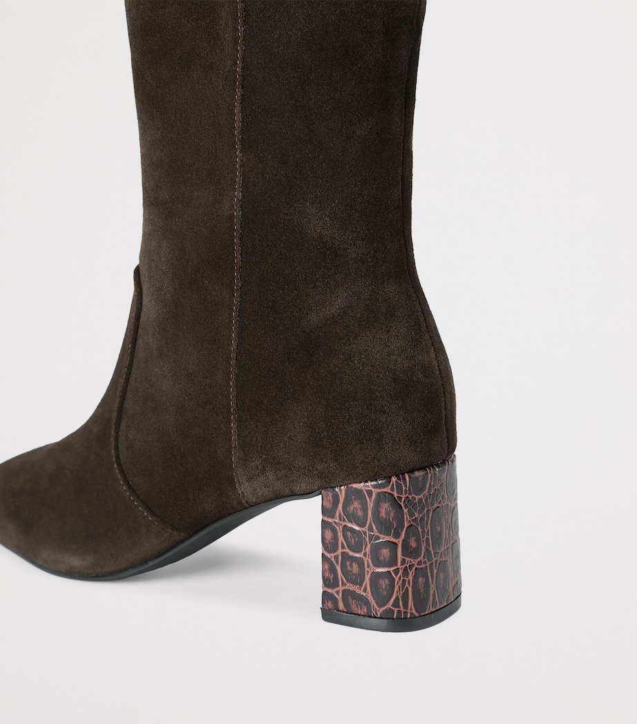Suede Chelsea Trim Knee-High Boots BROWN Image 3