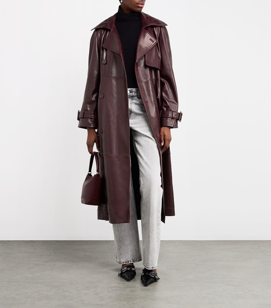 NOUR HAMMOUR Womens Lambskin Belted Henri Trench Coat Merlot Image 2