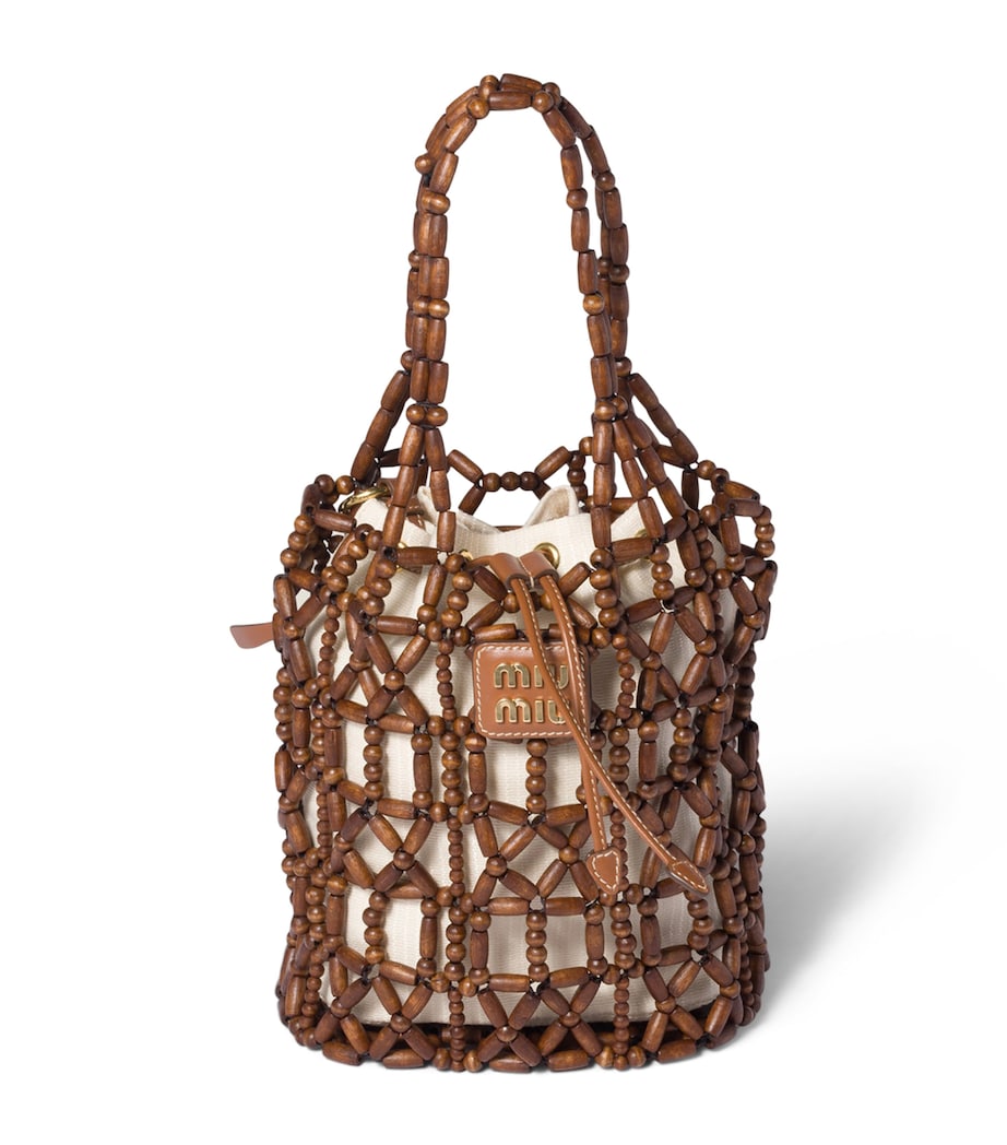 Miu Miu Beaded Mesh Bucket Bag Brown Image 1