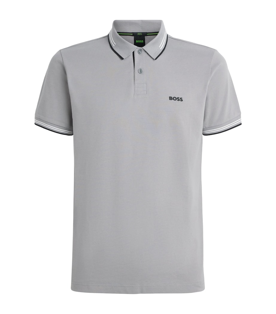 BOSS Mens Stretch-Cotton Logo Polo Shirt Open Image 1