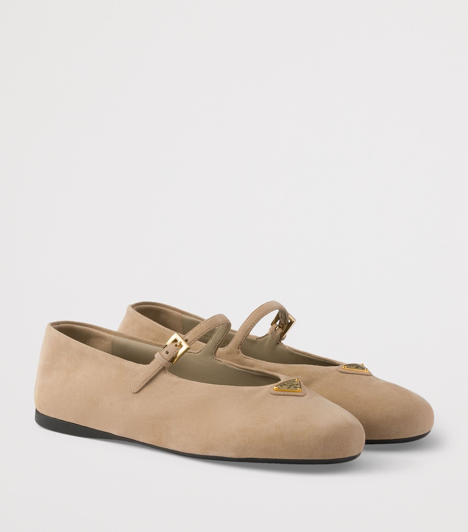 Prada Suede Ballet Flats Neutral Image 3