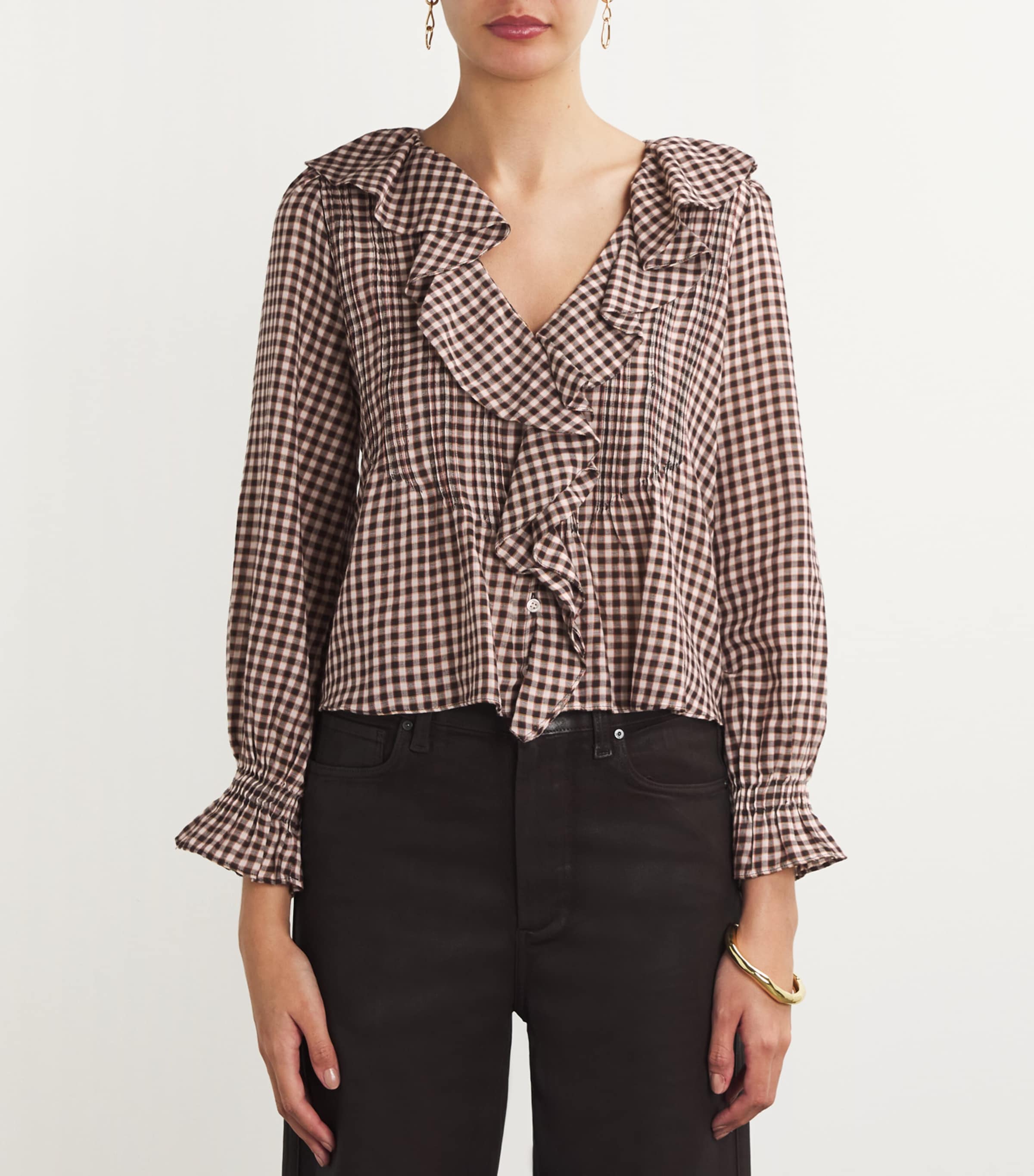 DÔEN Womens Organic Cotton Ruffled Hardy Blouse Delphine Plaid Image 3
